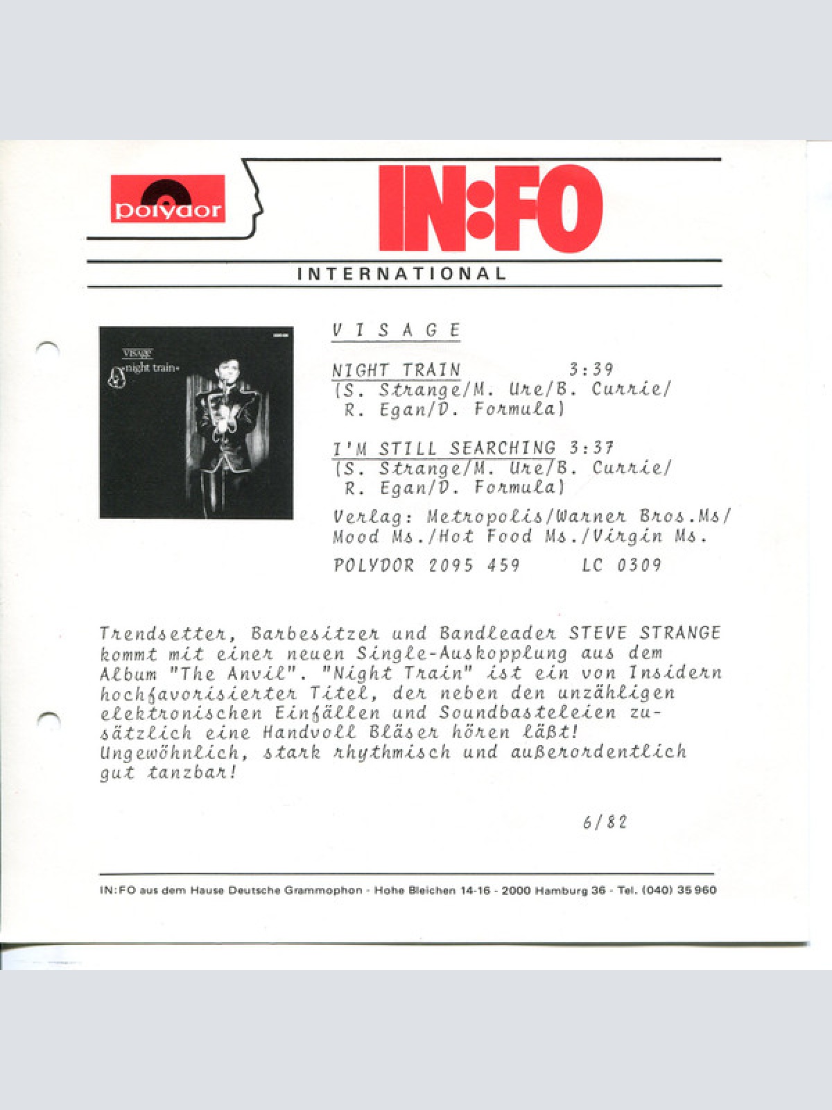 Vinyl / Visage - Night Train