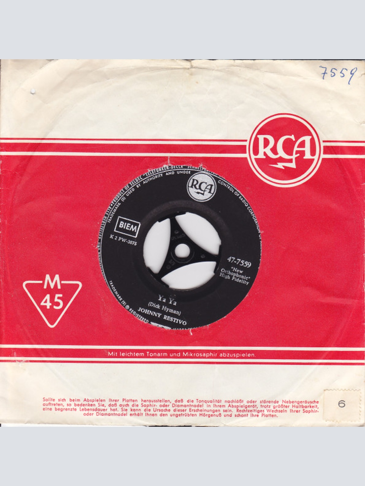 Vinyl / Johnny Restivo - The Shape I'm In / Ya Ya