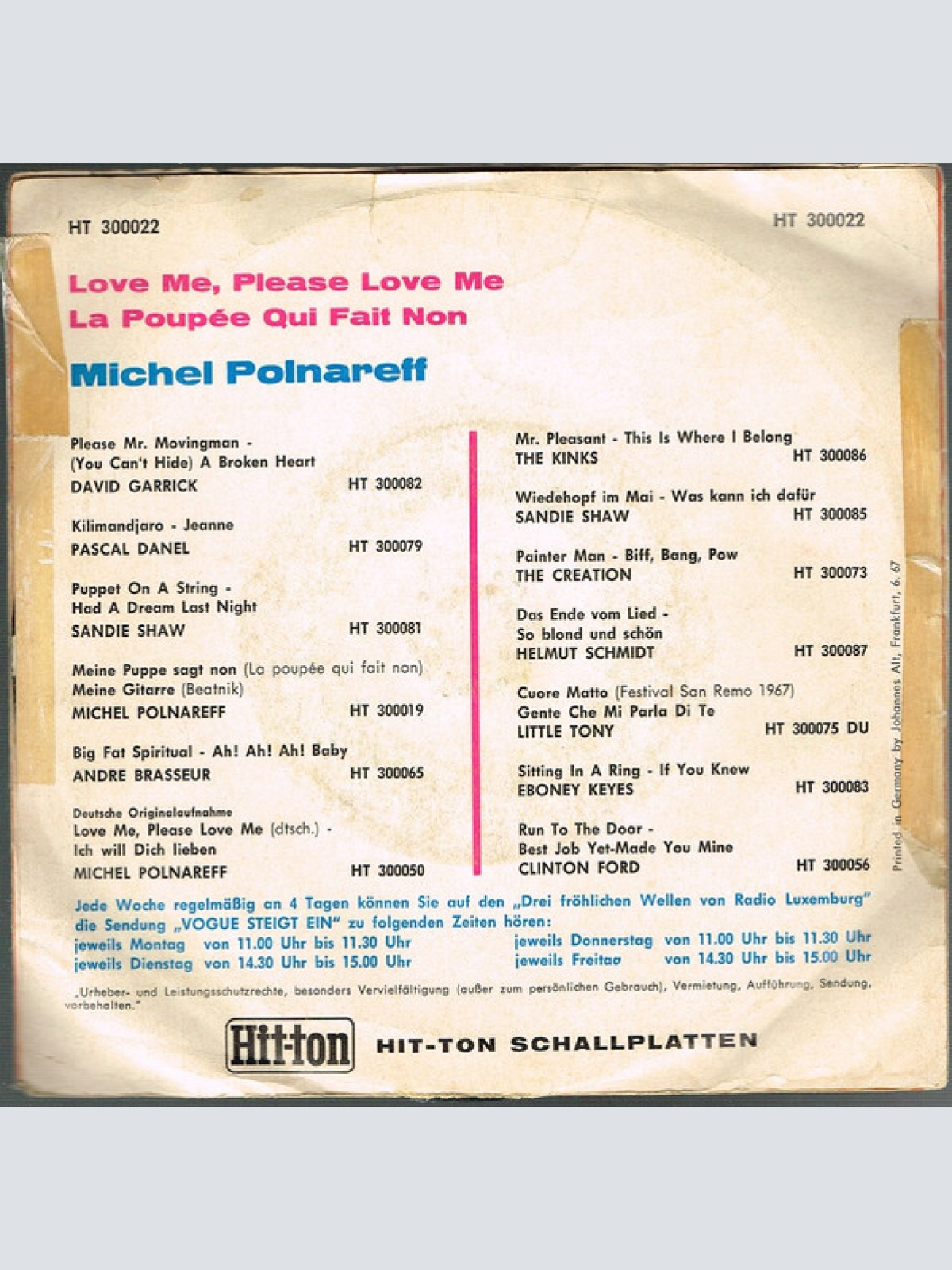 Vinyl / Michel Polnareff - Love Me, Please Love Me / La Poupée Qui Fait Non