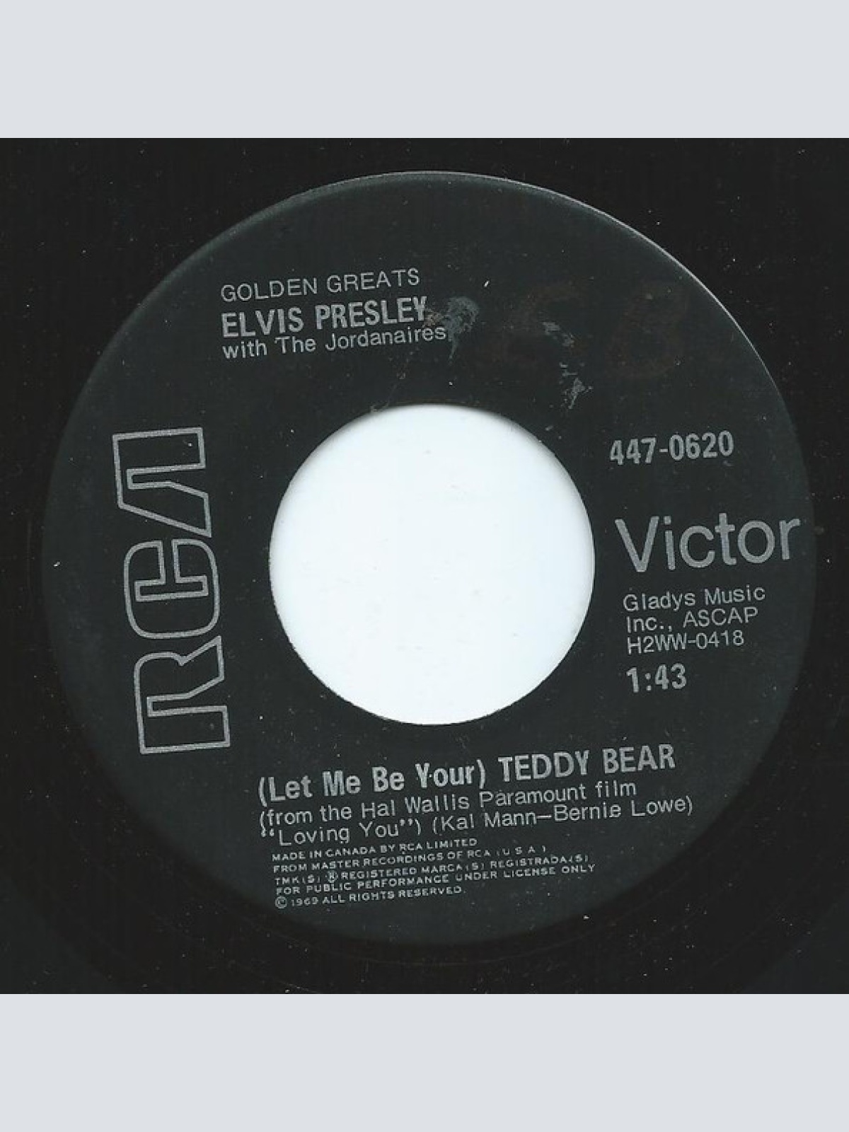Vinyl / Elvis Presley With The Jordanaires - (Let Me Be Your) Teddy Bear / Loving You