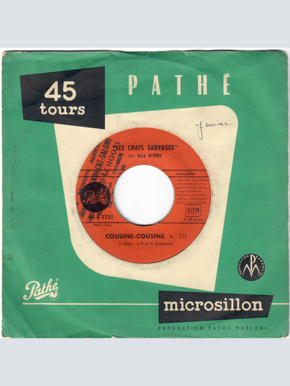 Vinyl / Les Chats Sauvages, Dick Rivers - Cousine - Cousine / Anna - Annabelle