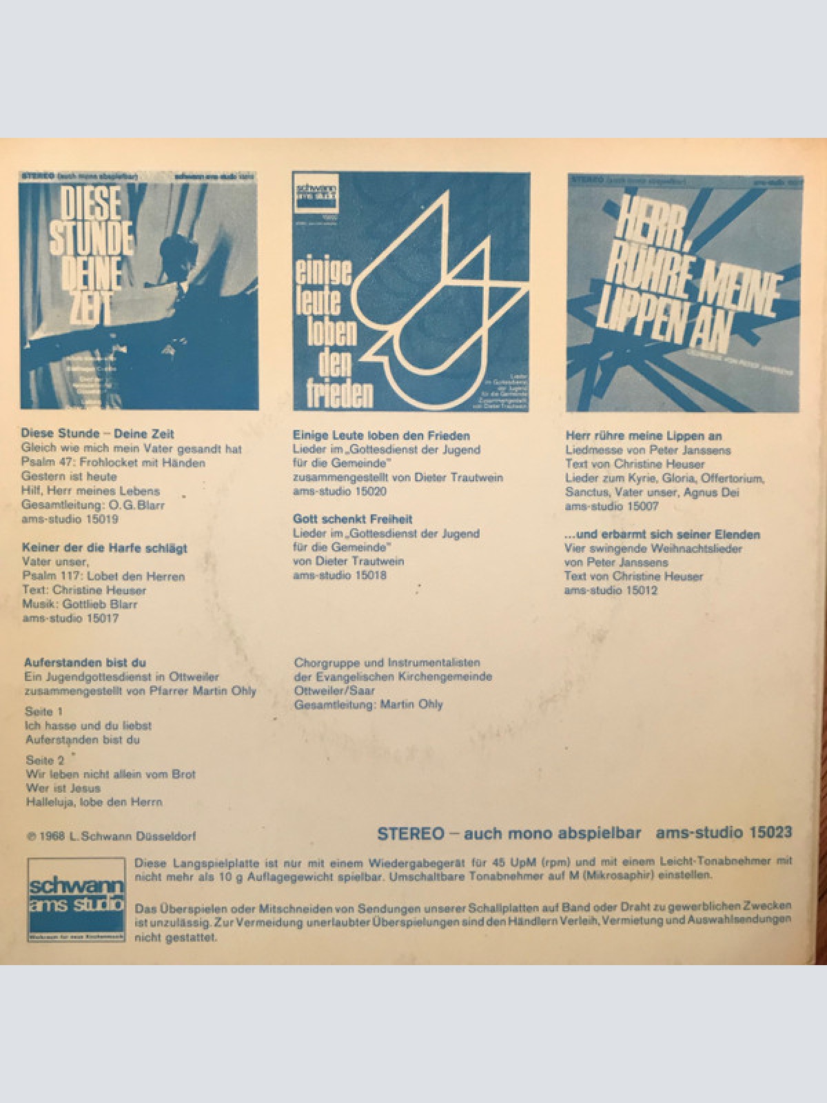 Vinyl / Chorgruppe Und Instrumentalisten Der Evangelischen Kirchengemeinde Ottweiler/Saar - Auferstanden Bist Du (Ein Jugendgottesdienst In Ottweiler)