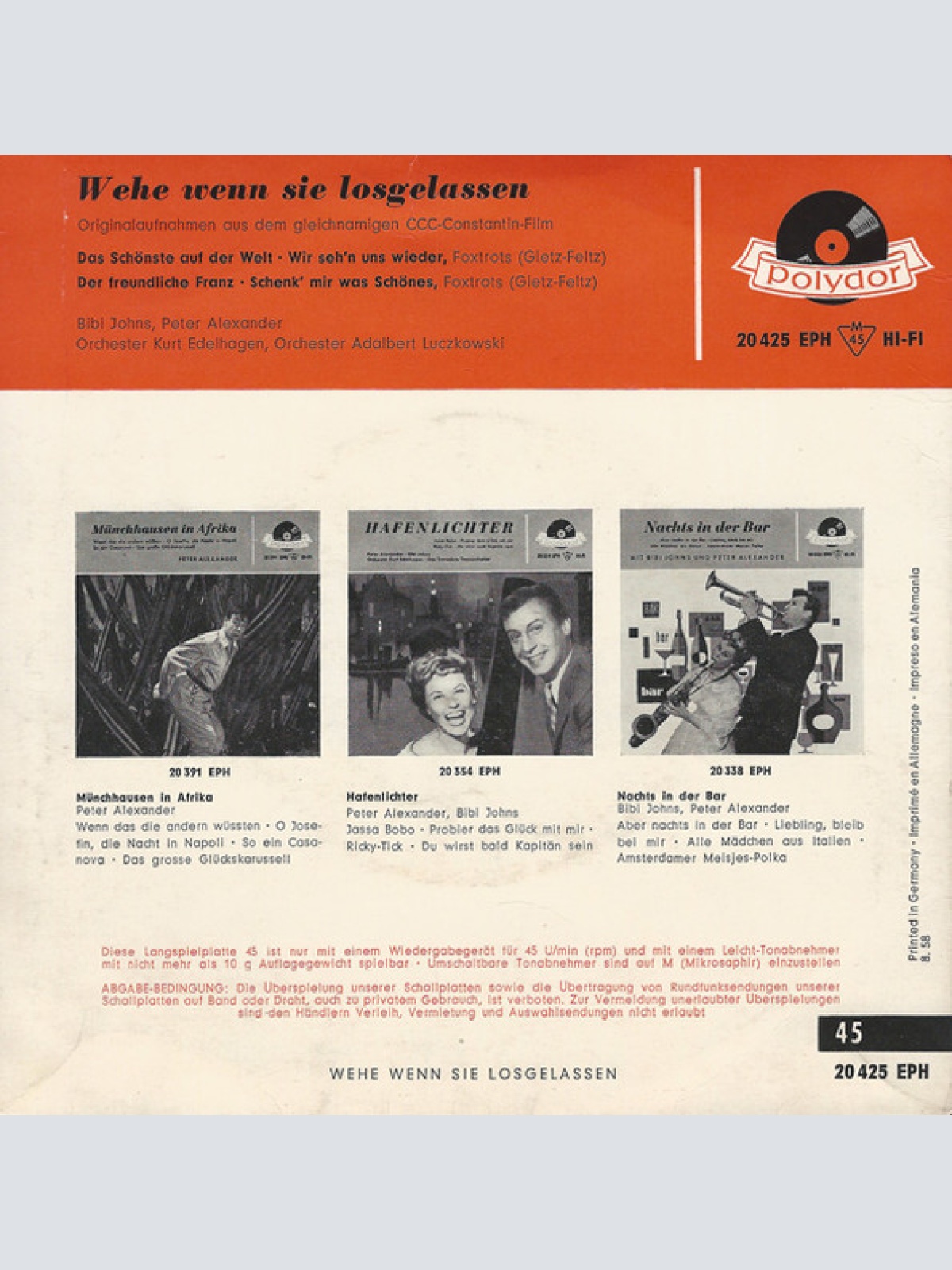 Vinyl / Bibi Johns / Peter Alexander - Wehe Wenn Sie Losgelassen