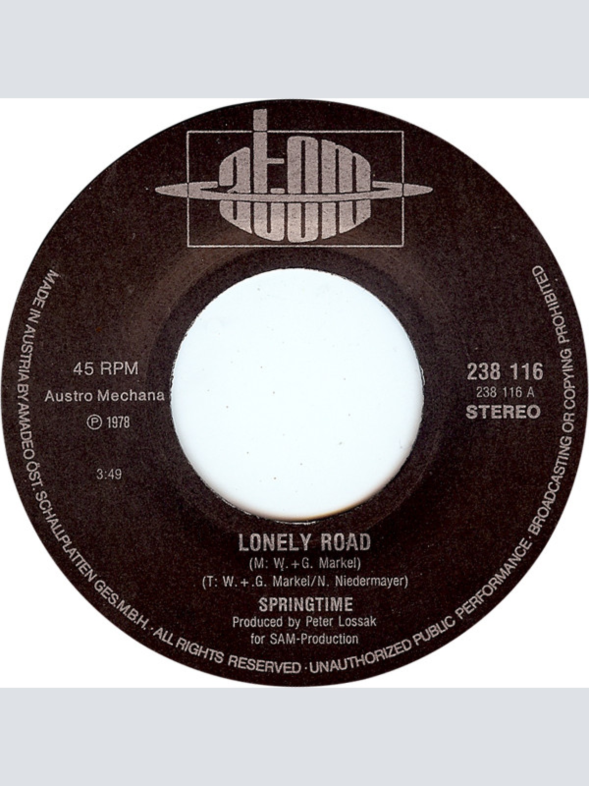 Vinyl / Springtime (3) - Lonely Road / Don't Leave Me Tonight