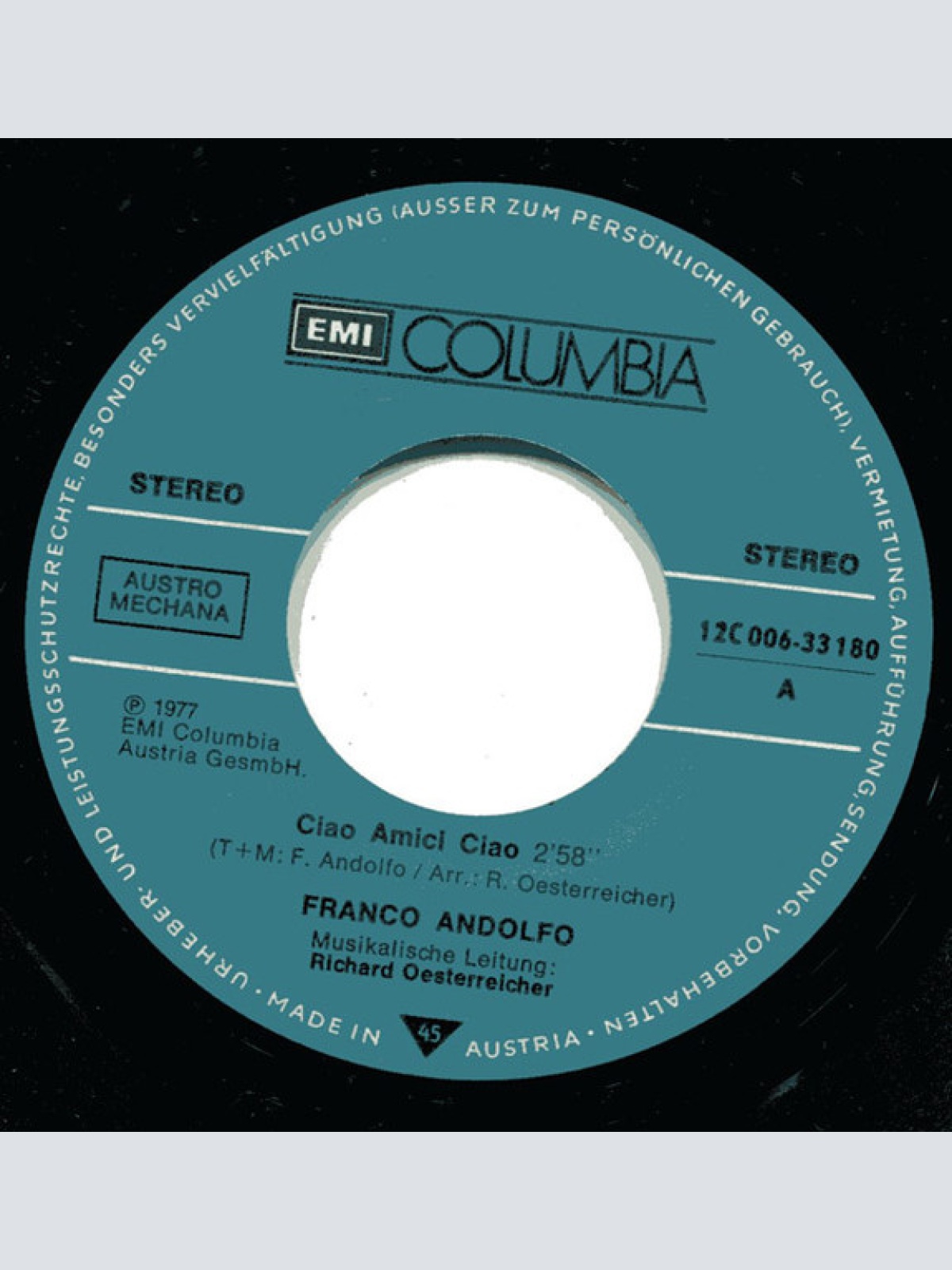 Vinyl / Franco Andolfo - Ciao Amici Ciao / Come Quella Volta (Damals Am Strand)