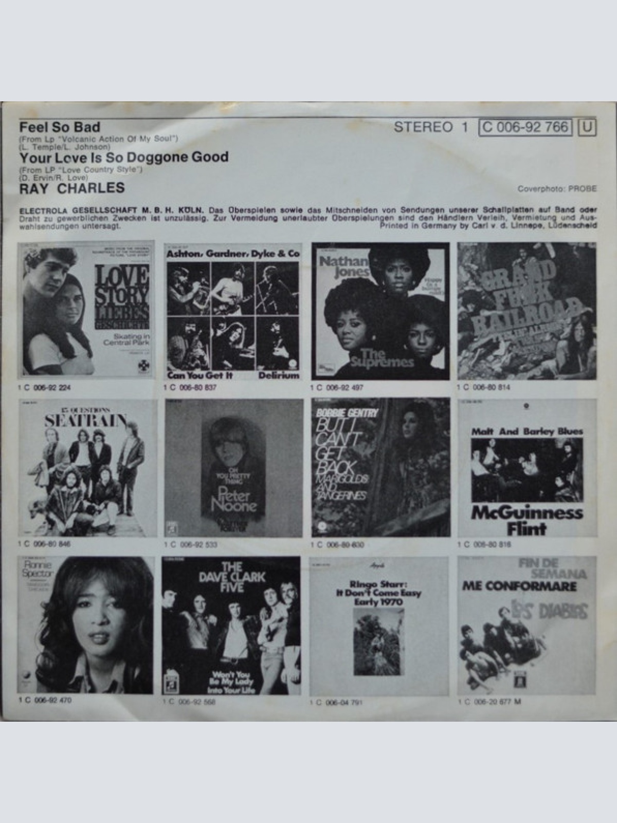 Vinyl / Ray Charles - Feel So Bad / Your Love Is So Doggone Good