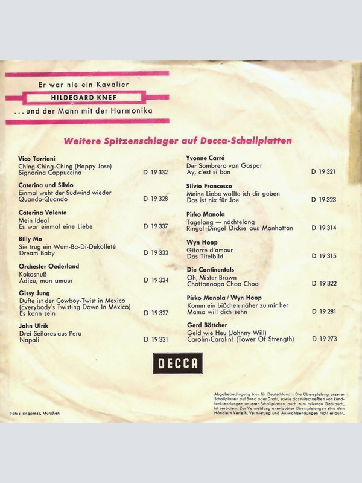 Vinyl / Hildegard Knef - Er War Nie Ein Kavalier
