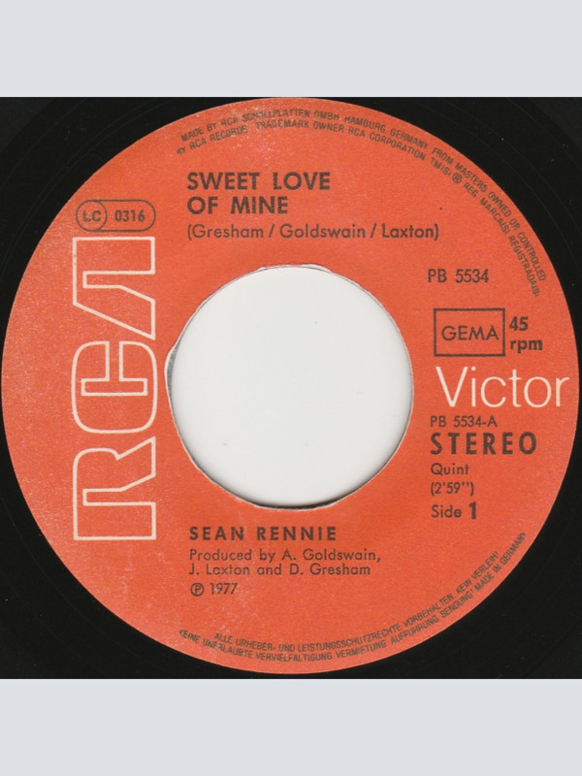 Vinyl / Sean Rennie - Sweet Love Of Mine / Edge Of The World