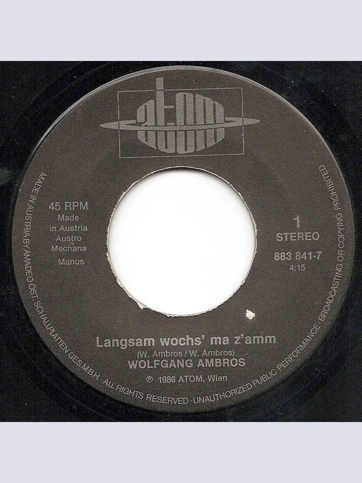 Vinyl / W. Ambros*, № 1* - Langsam Wochs' Ma Z'amm