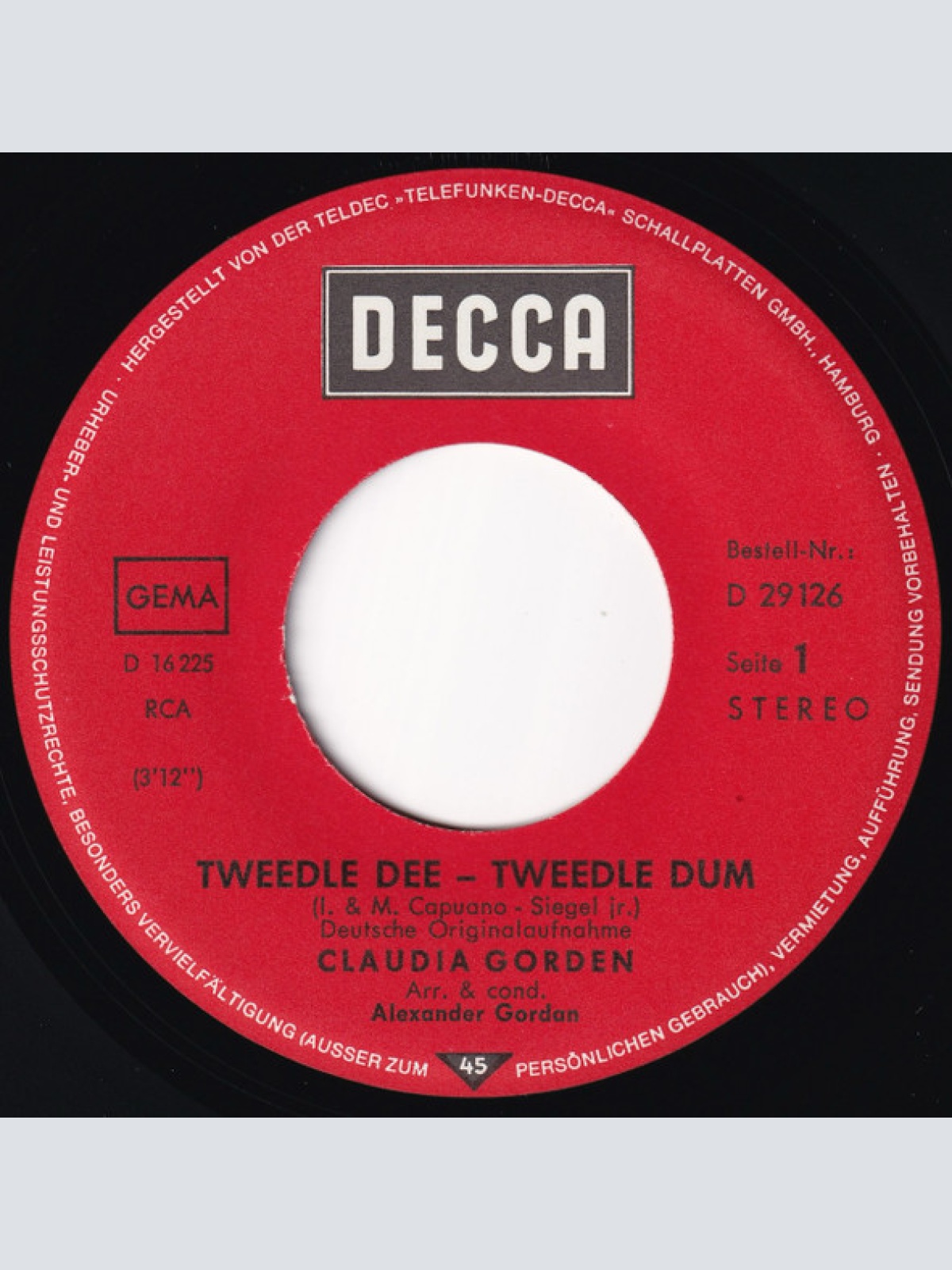 Vinyl / Claudia Gorden* - Tweedle Dee Tweedle Dum