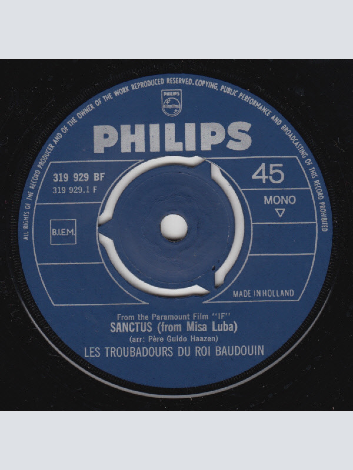 Vinyl / Les Troubadours Du Roi Baudouin - Sanctus (De La Bande Originale Du Film "If...")