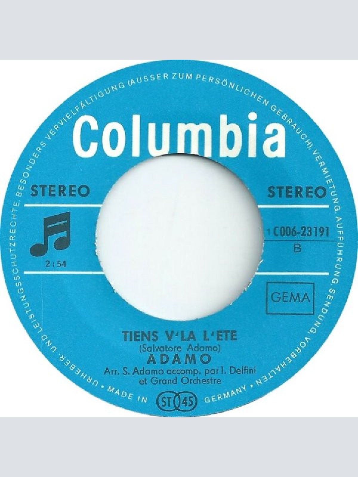 Vinyl / Adamo - Va Mon Bateau / Tiens V'La LÉ'té