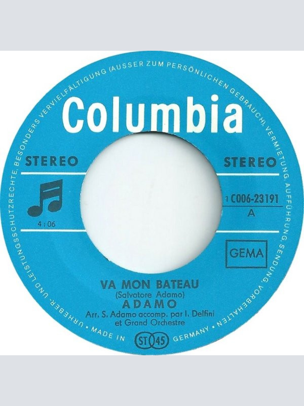 Vinyl / Adamo - Va Mon Bateau / Tiens V'La LÉ'té