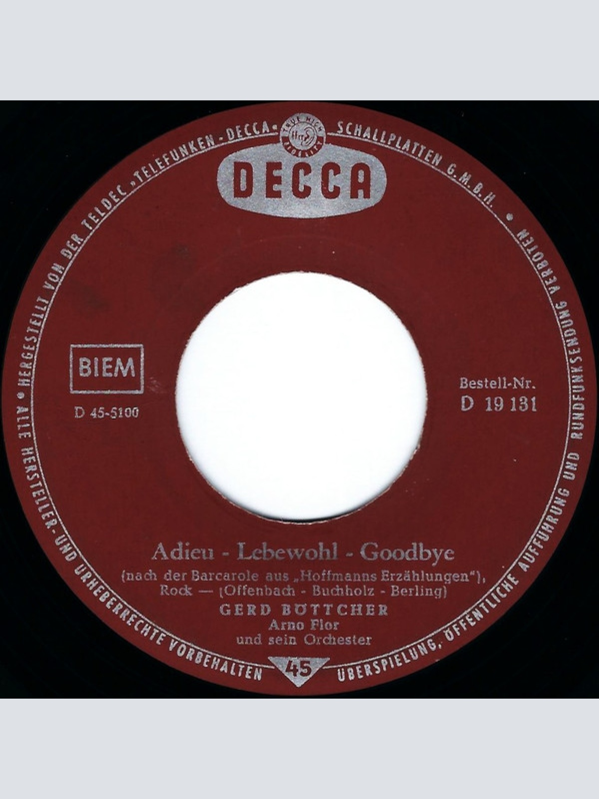 Vinyl / Gerd Böttcher - Adieu, Leb Wohl, Goodbye / Deine Roten Lippen