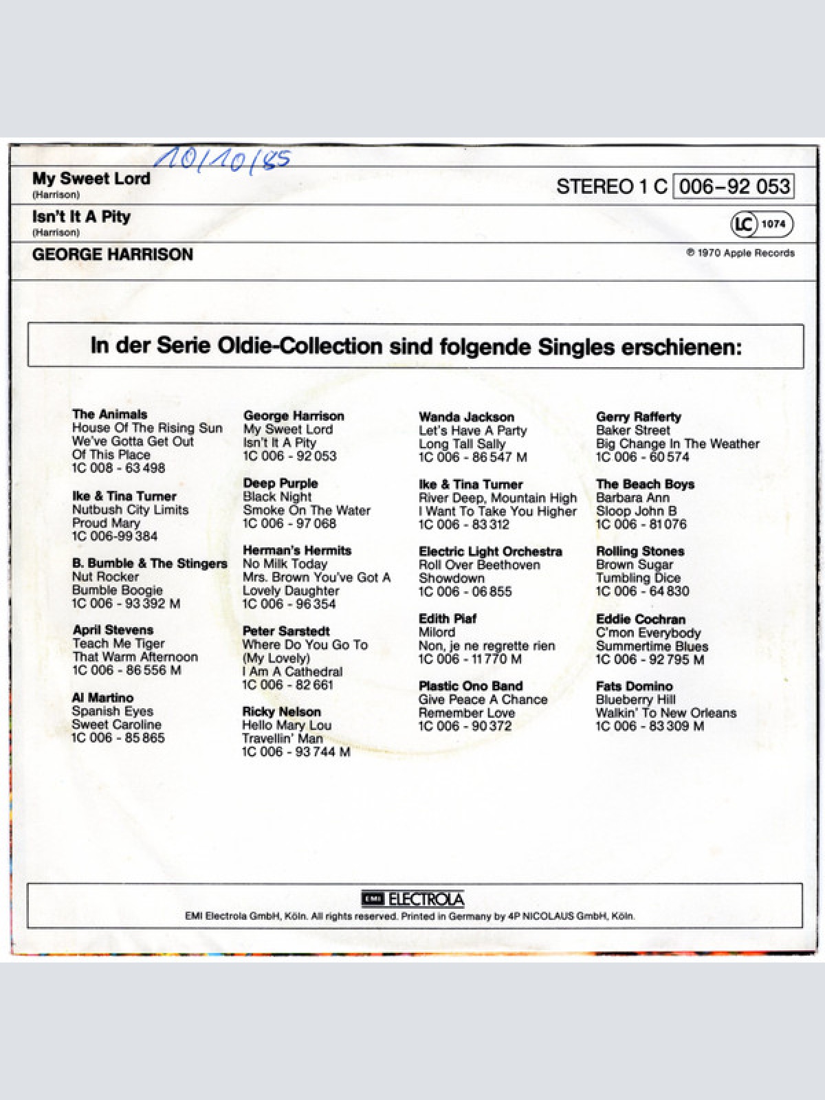 Vinyl / George Harrison - My Sweet Lord / Isn't It A Pity