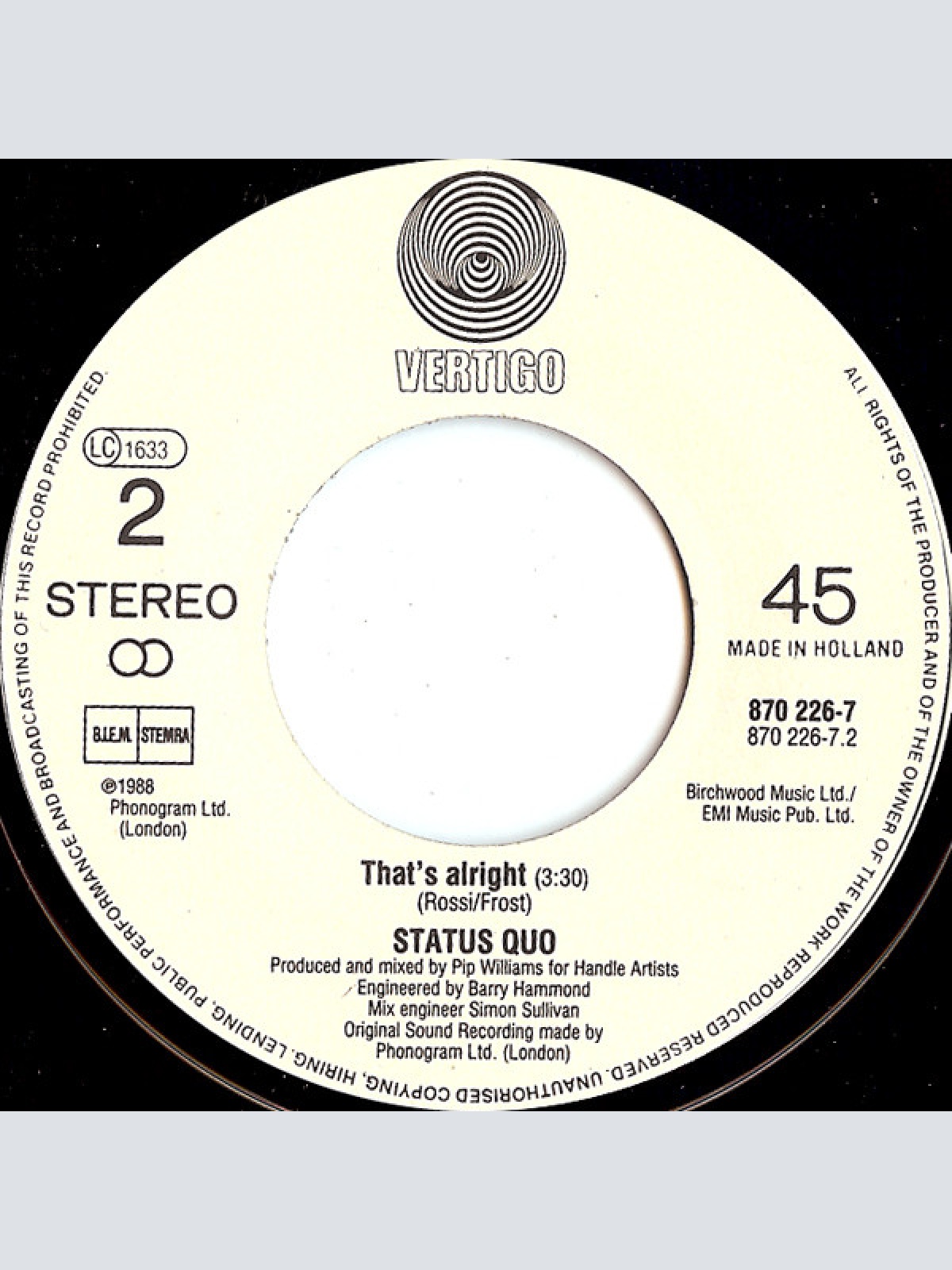 Vinyl / Status Quo - Ain't Complaining