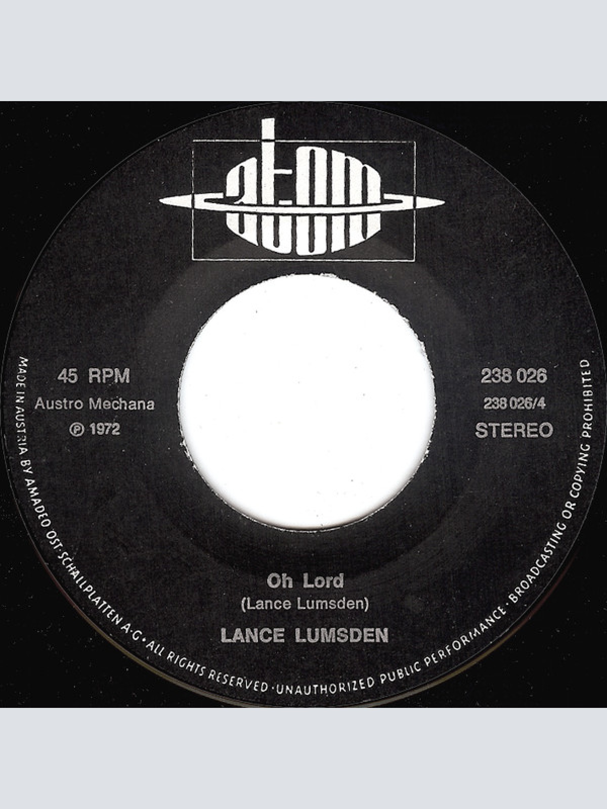 Vinyl / Lance Lumsden - I've Got A Feeling / Oh Lord