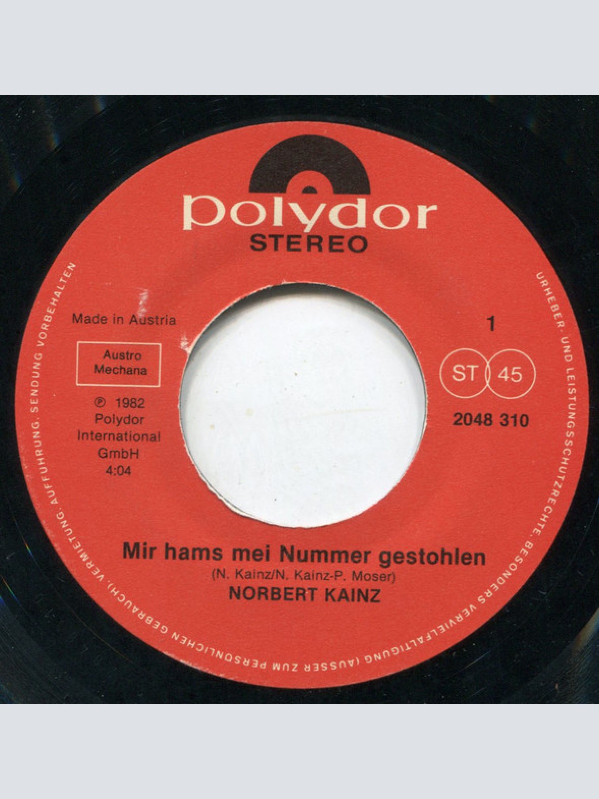 Vinyl / Norbert Kainz - Mir Hams Mei Nummer G'stohln