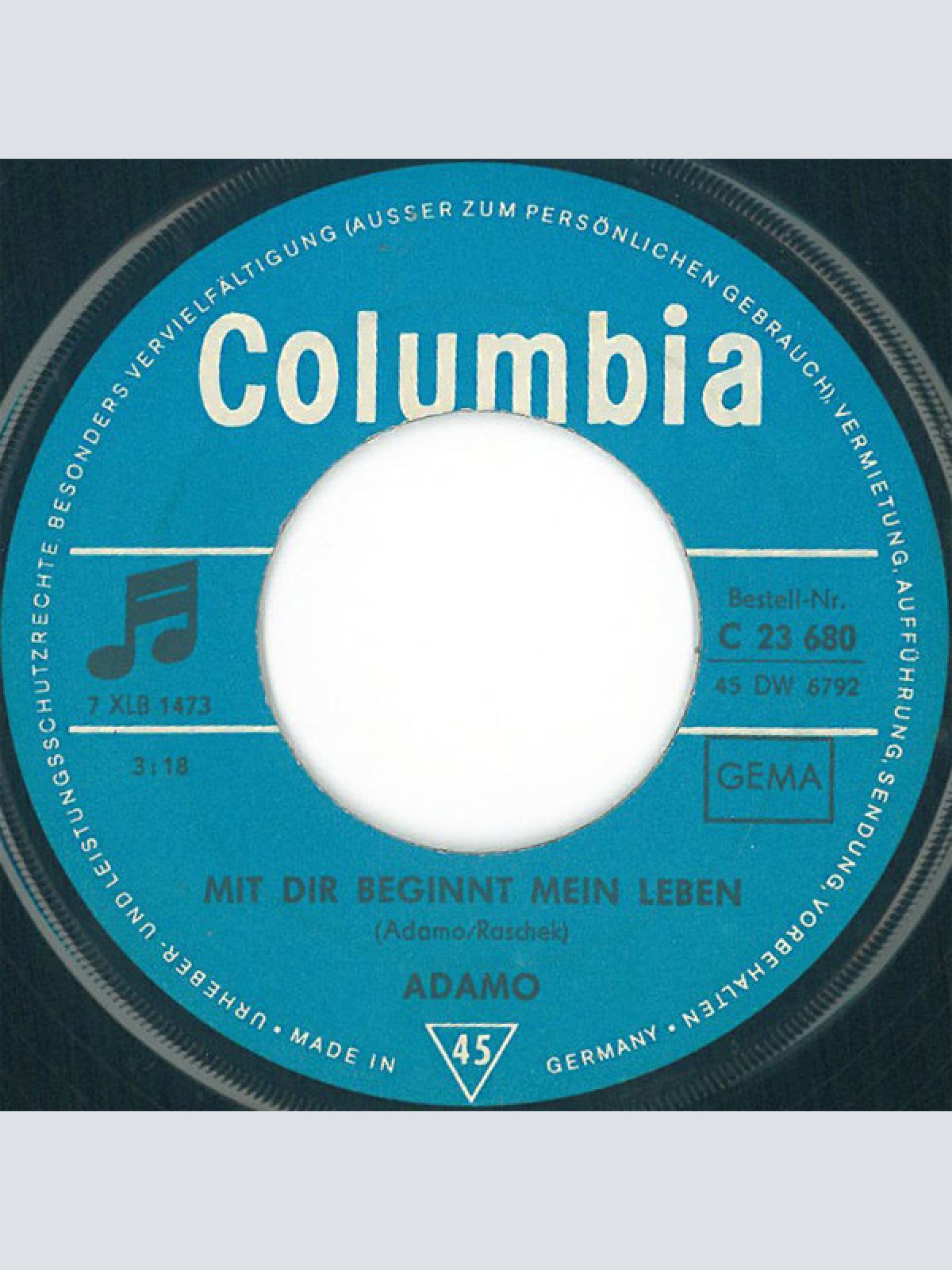 Vinyl / Adamo - Es Geht Eine Träne Auf Reisen / Mit Dir Beginnt Mein Leben