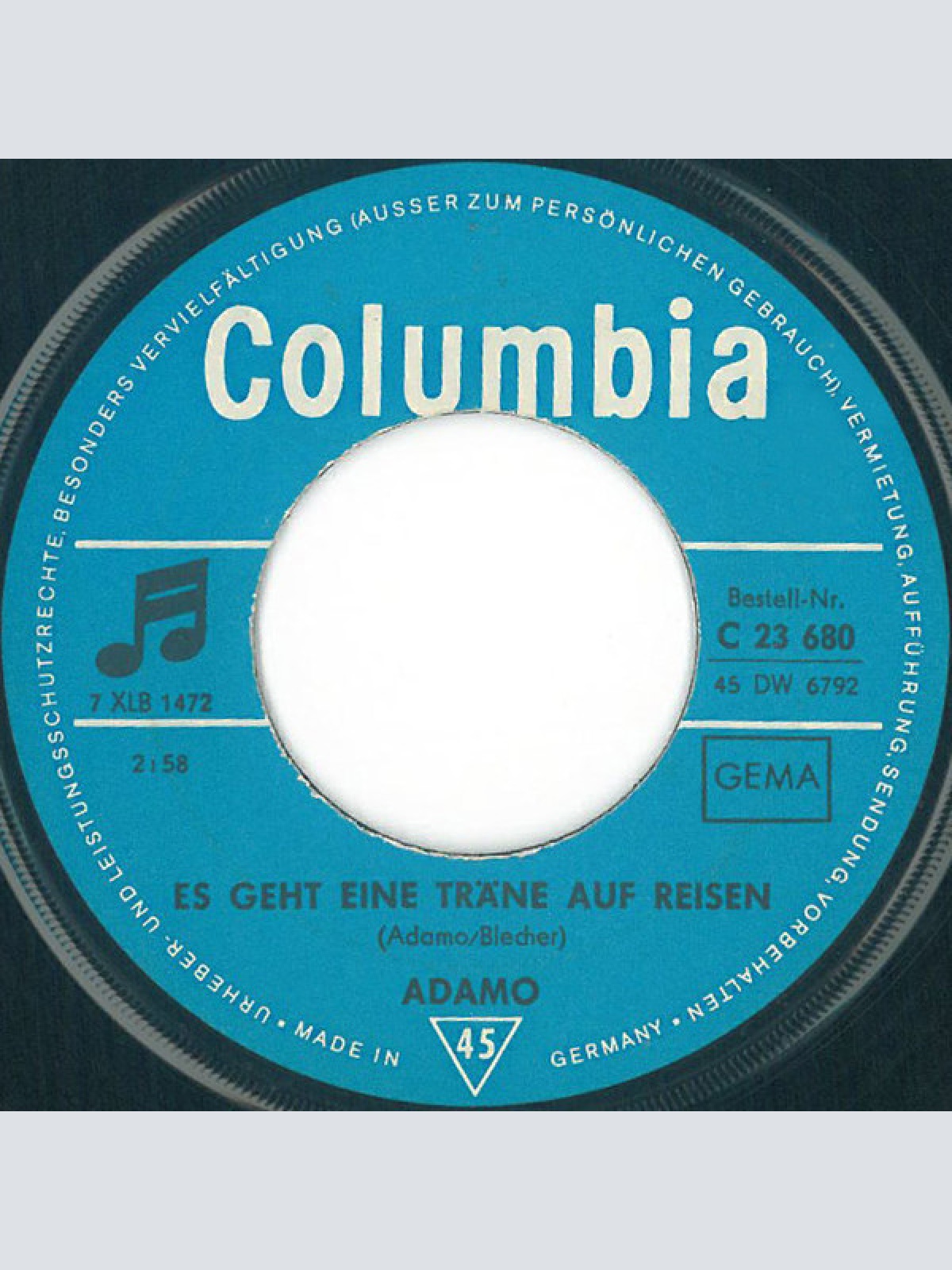 Vinyl / Adamo - Es Geht Eine Träne Auf Reisen / Mit Dir Beginnt Mein Leben