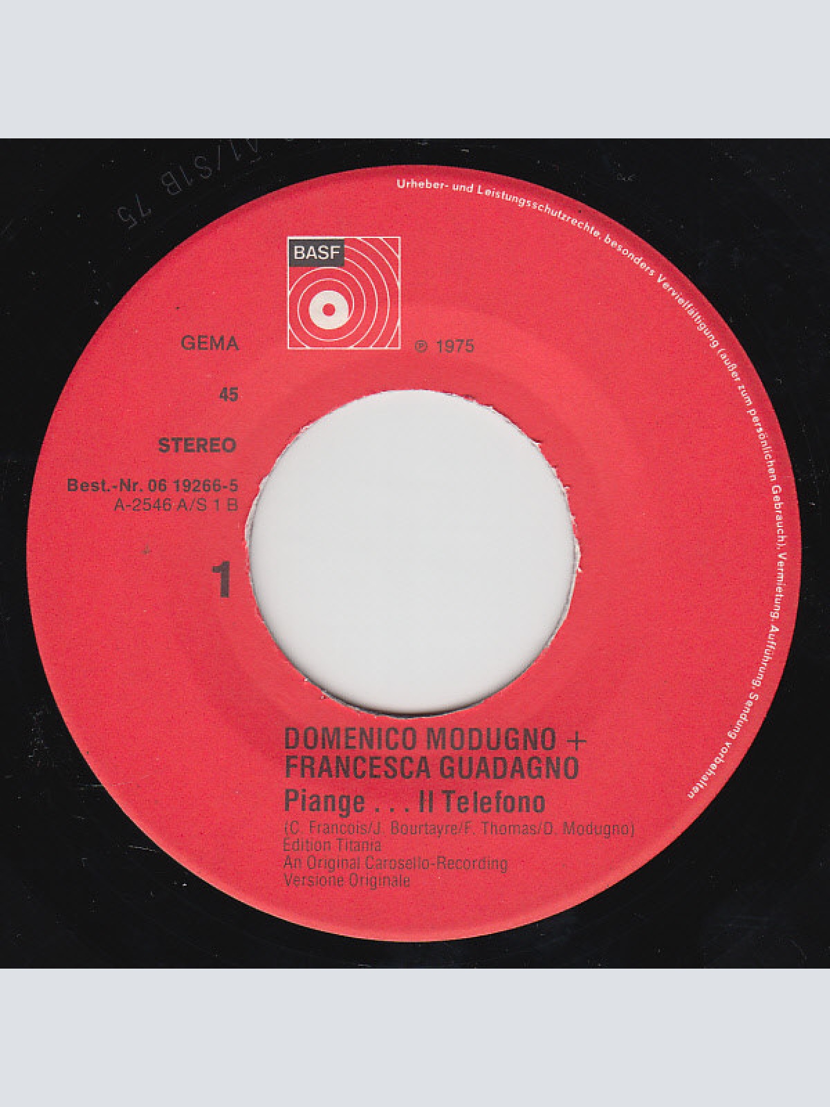 Vinyl / Domenico Modugno Con La Piccola Francesca Guadagno - Piange.. Il Telefono (Versione Originale)/Ciao, Ciao Bambina