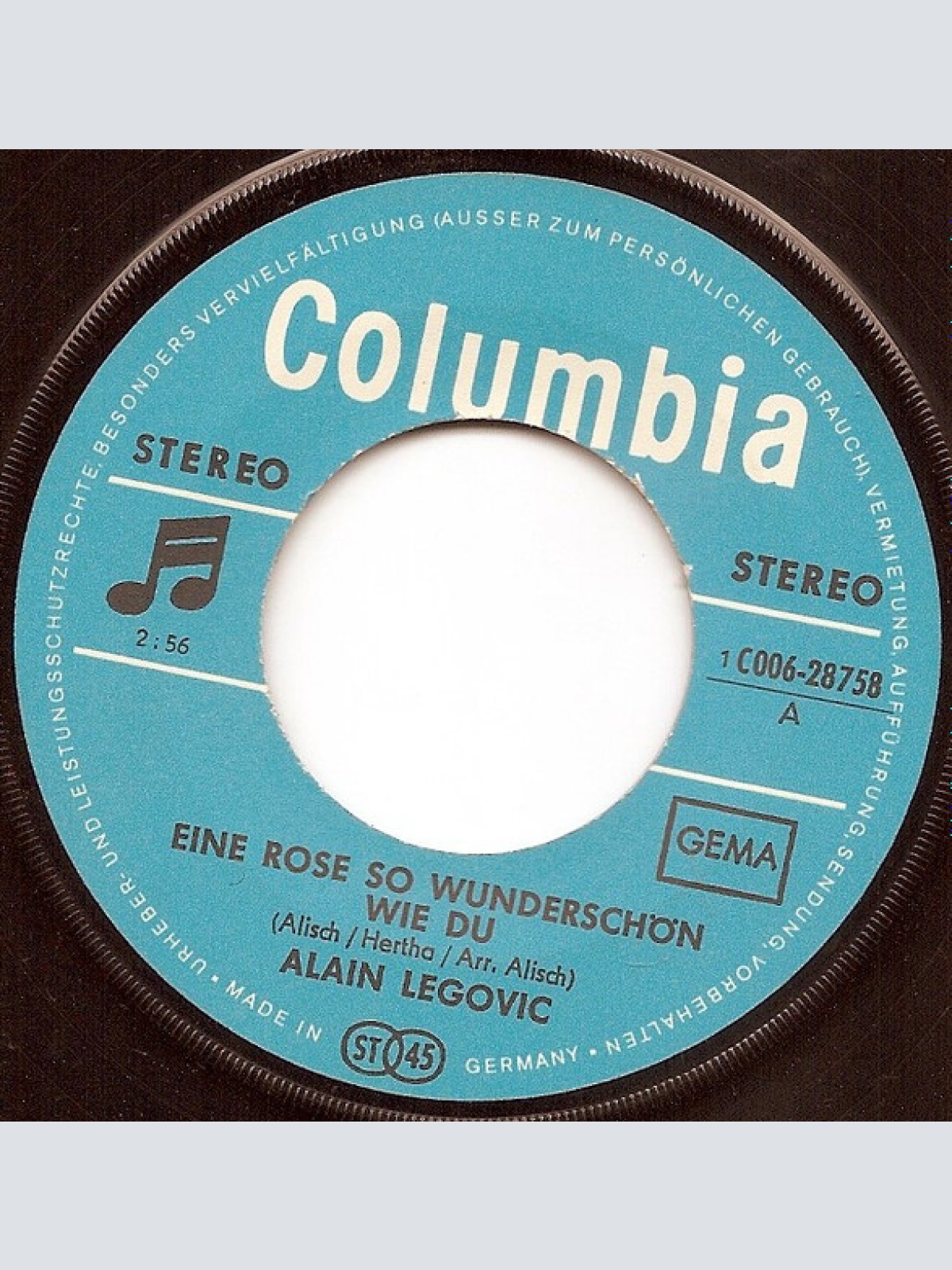 Vinyl / Alain Legovic - Eine Rose So Wunderschön Wie Du / Liebe Auf Den Ersten Blick