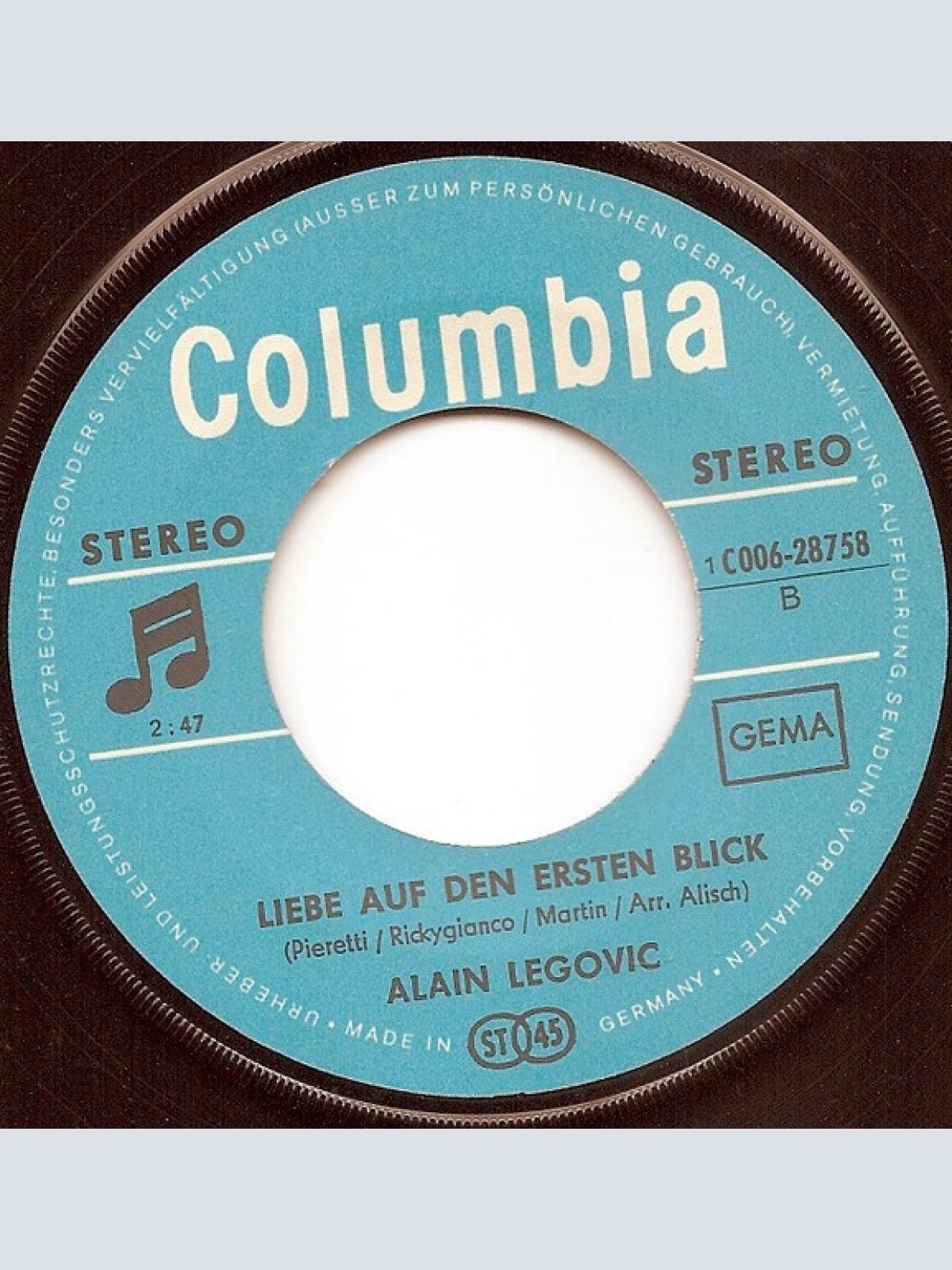 Vinyl / Alain Legovic - Eine Rose So Wunderschön Wie Du / Liebe Auf Den Ersten Blick
