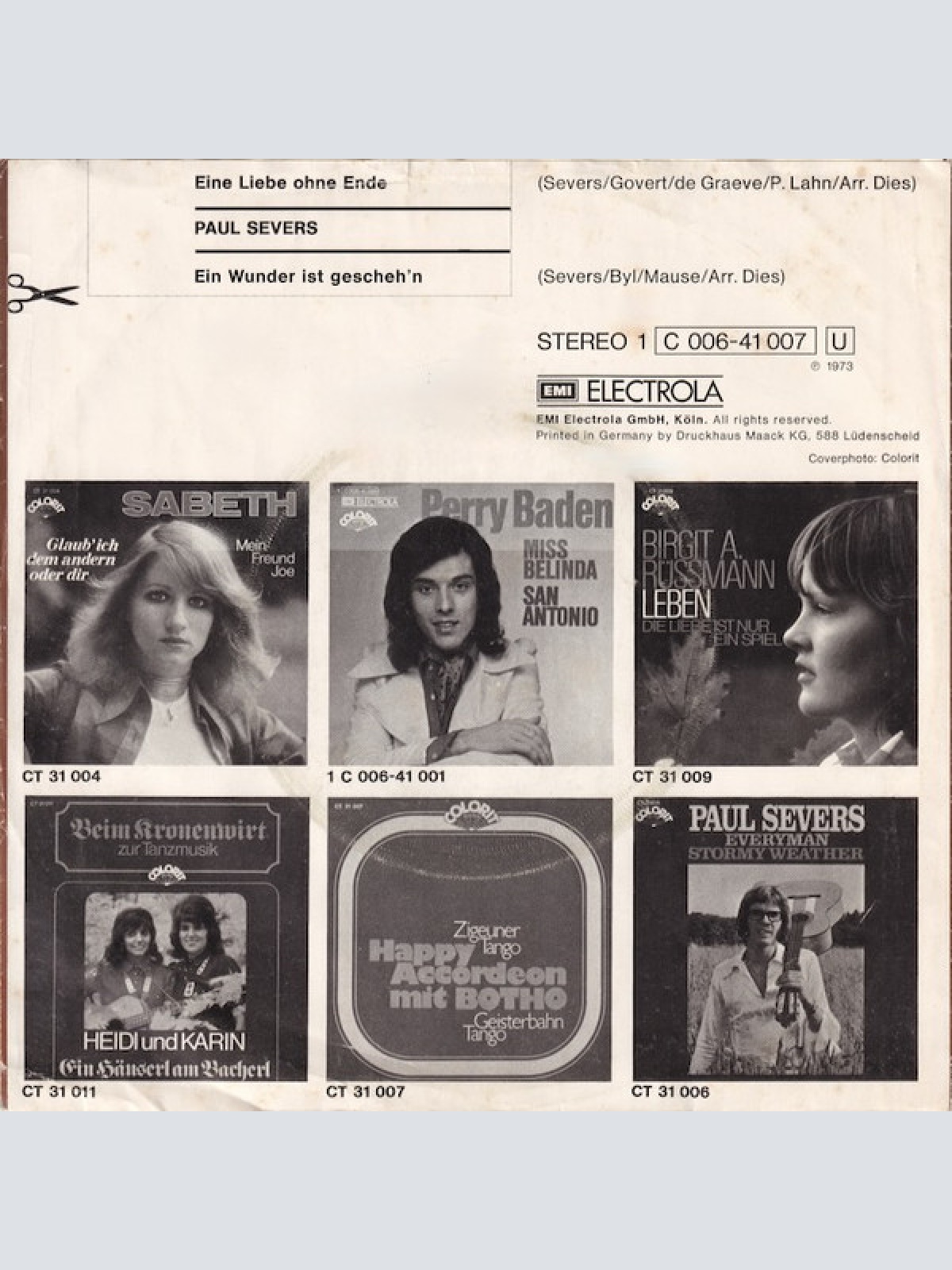 Vinyl / Paul Severs - Eine Liebe Ohne Ende / Ein Wunder Ist Gescheh'n