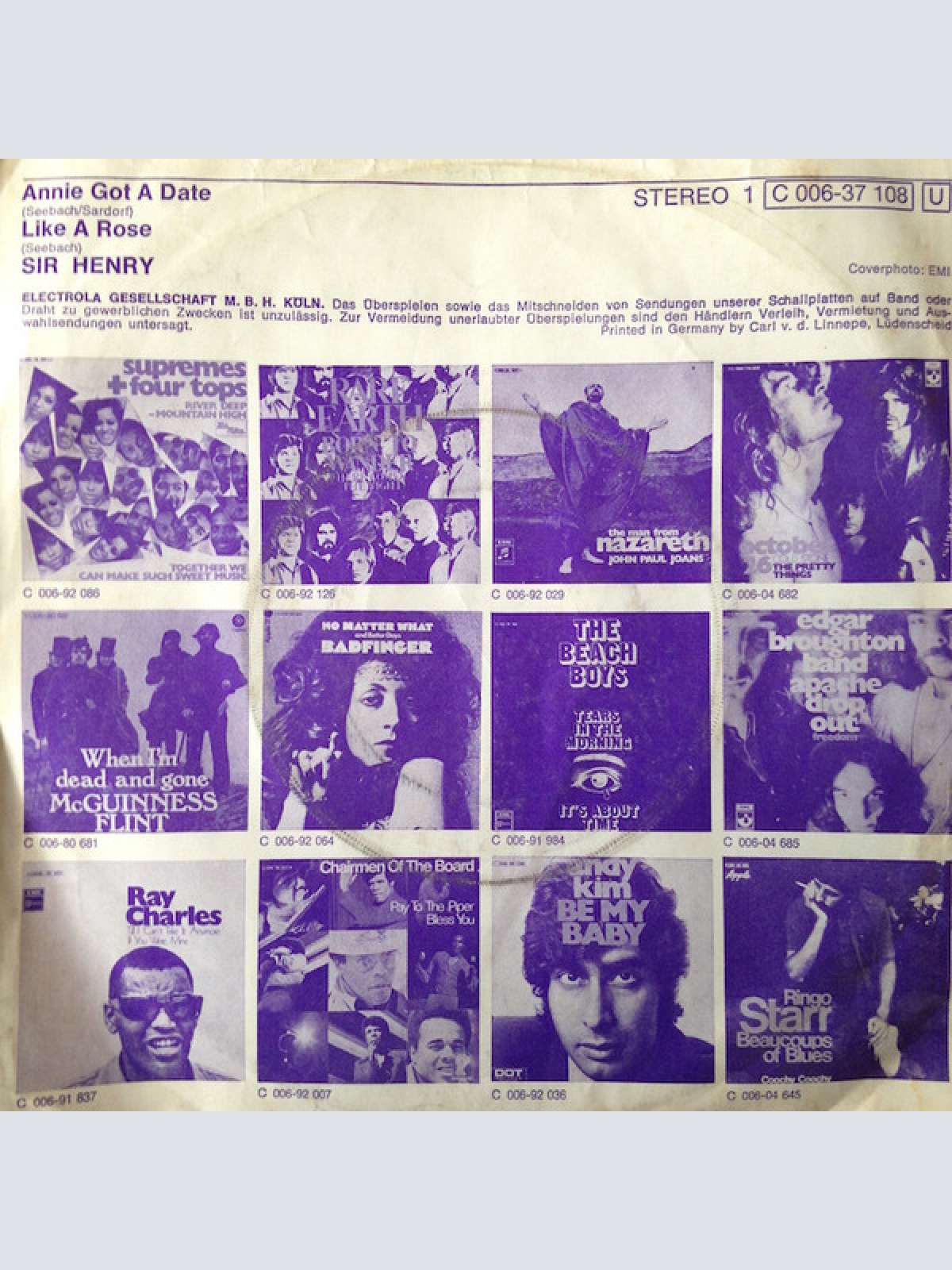 Vinyl / Sir Henry* - Annie Got A Date / Like A Rose