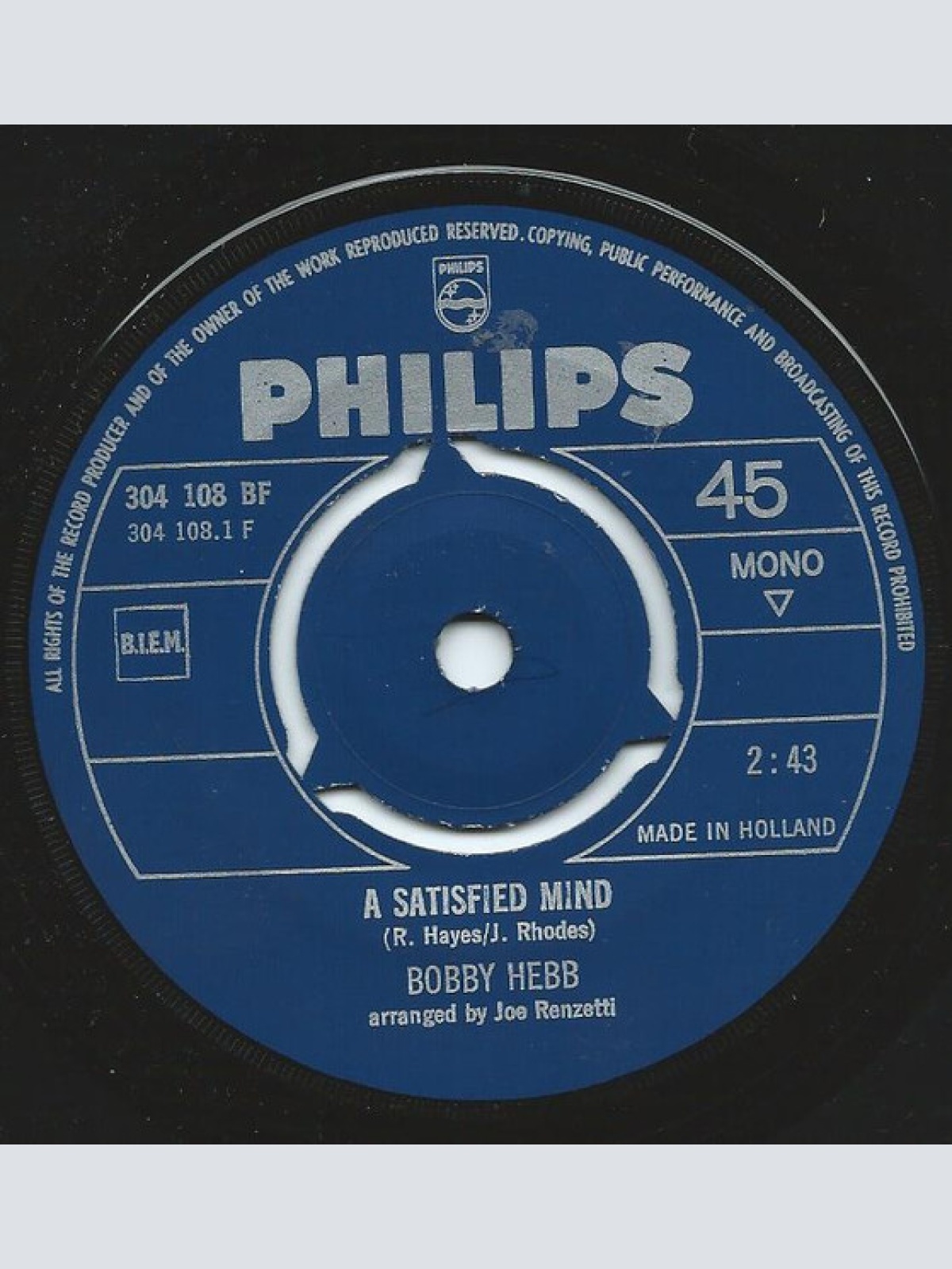 Vinyl / Bobby Hebb - A Satisfied Mind / Love, Love, Love