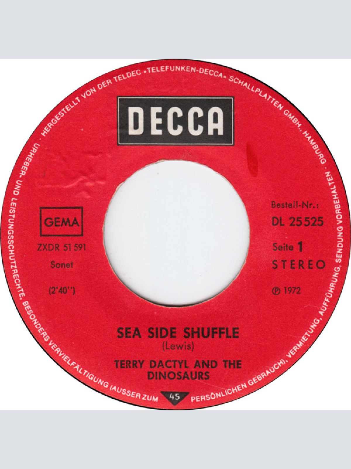 Vinyl / Terry Dactyl And The Dinosaurs - Sea Side Shuffle / Ball And Chain