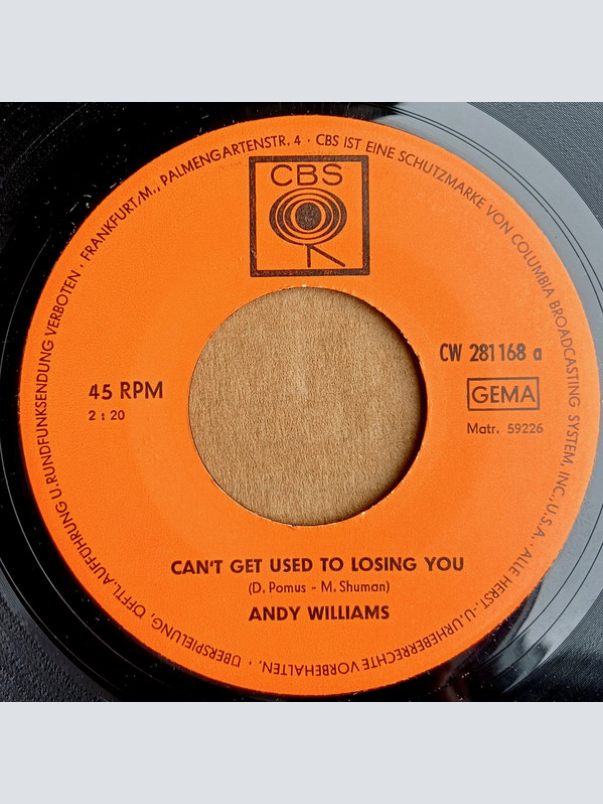 Vinyl / Andy Williams - Can't Get Used To Losing You