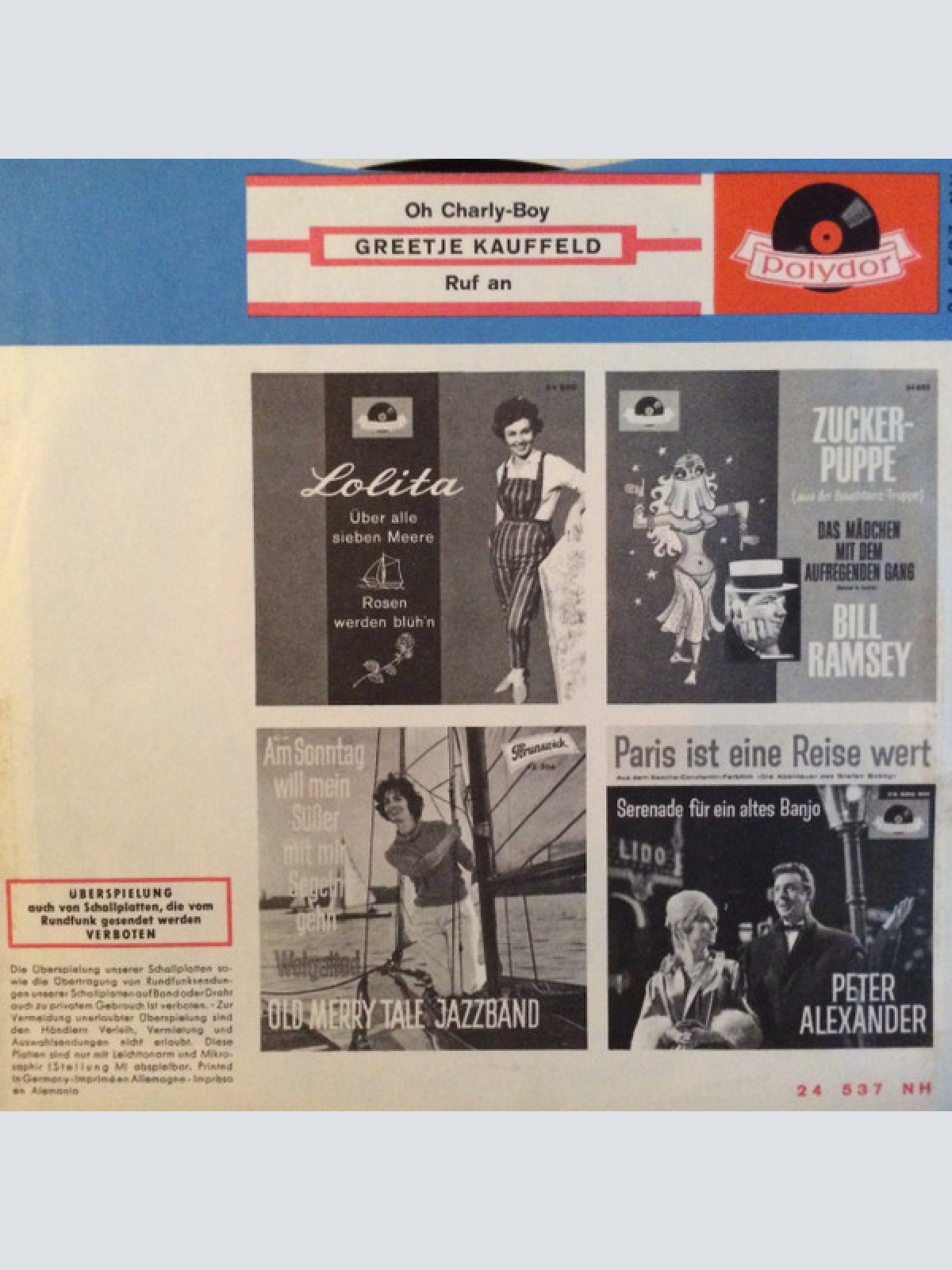 Vinyl / Greetje Kauffeld - Oh Charly-Boy / Ruf An