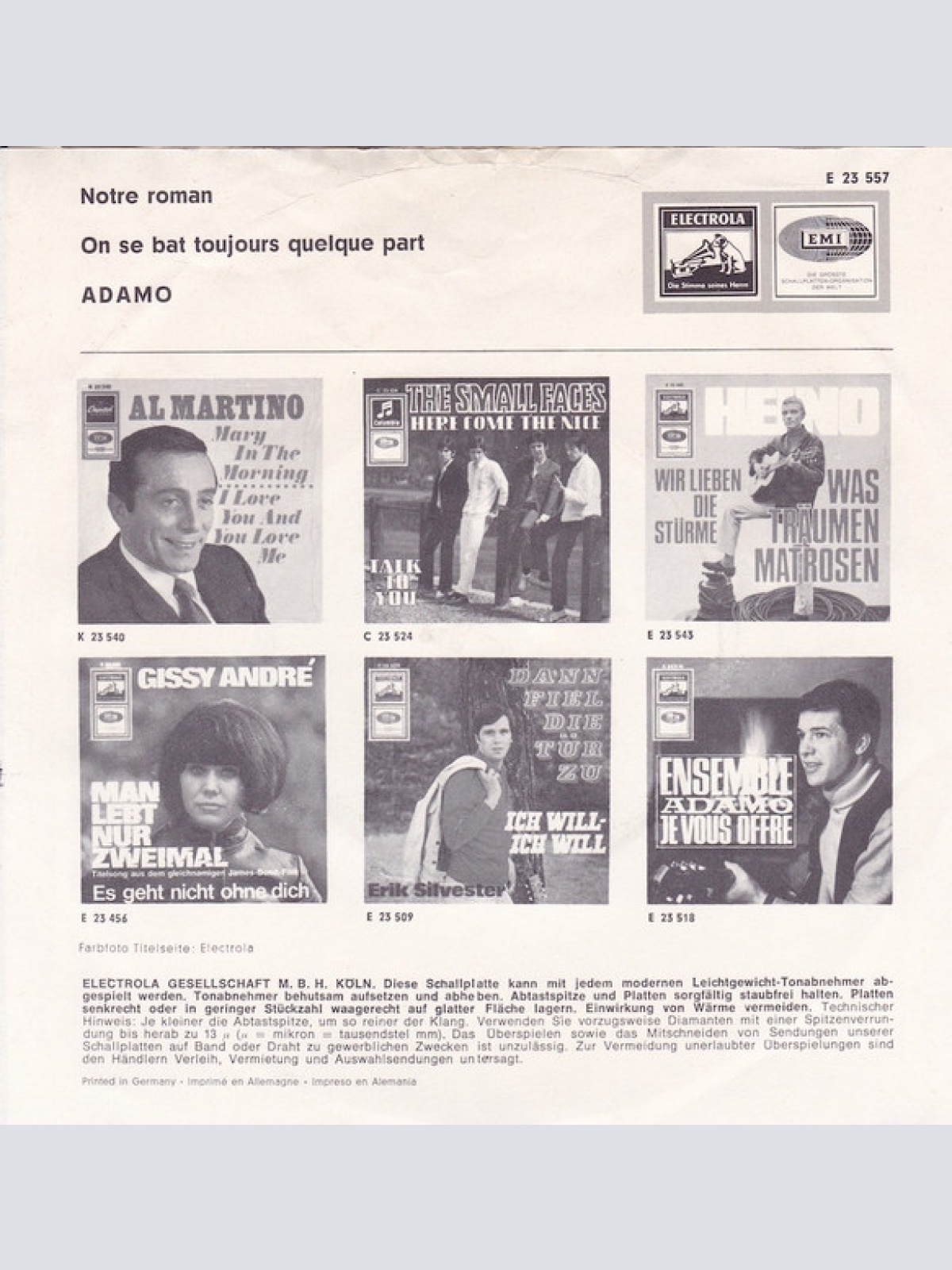 Vinyl / Adamo - Notre Roman