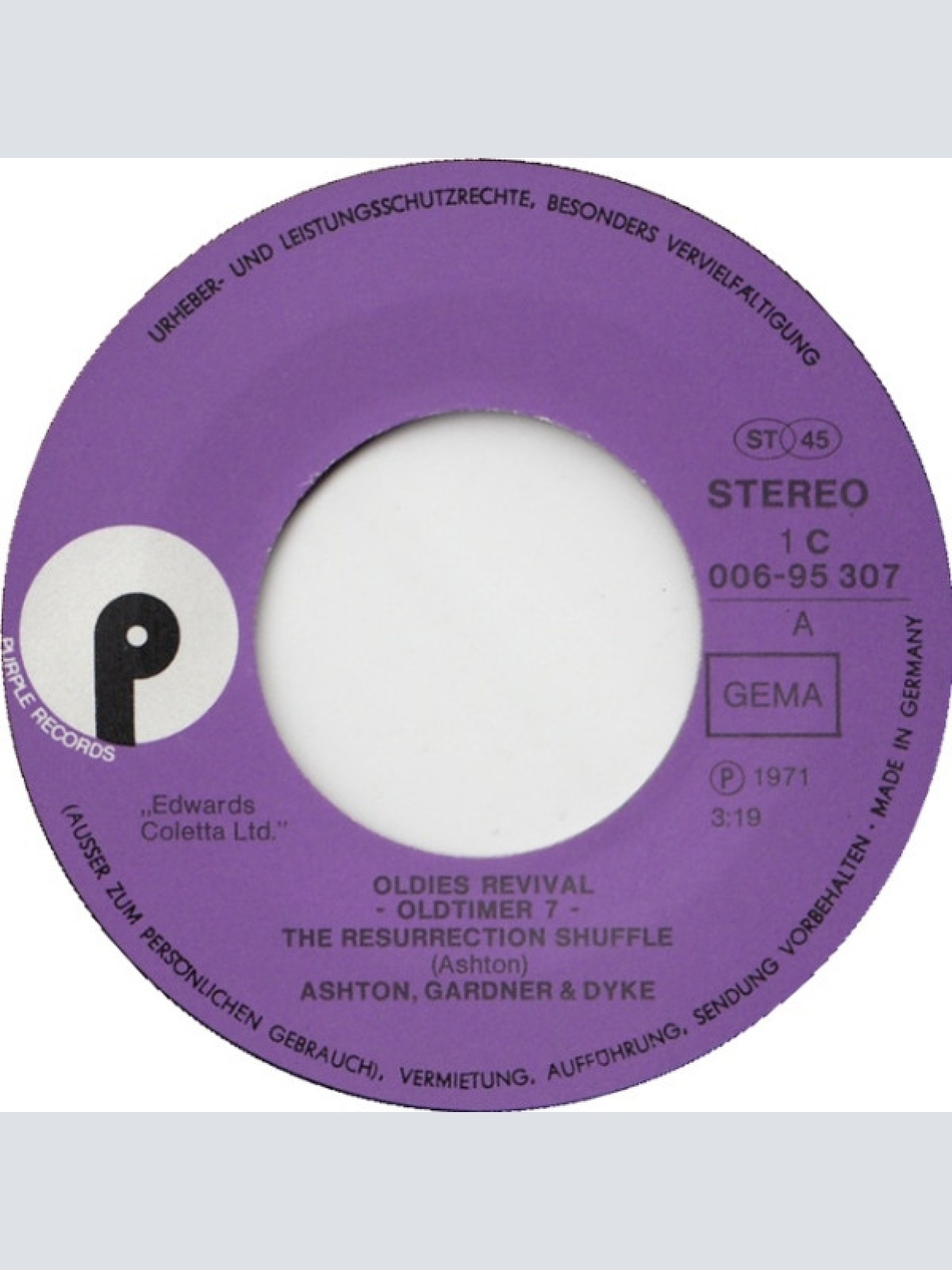 Vinyl / Ashton, Gardner & Dyke - The Resurrection Shuffle / Can You Get It