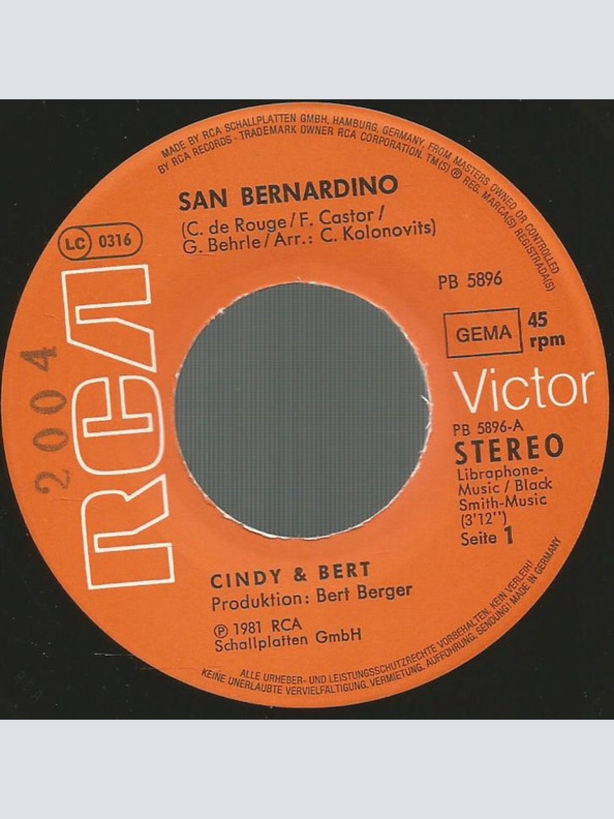 Vinyl / Cindy & Bert - San Bernardino