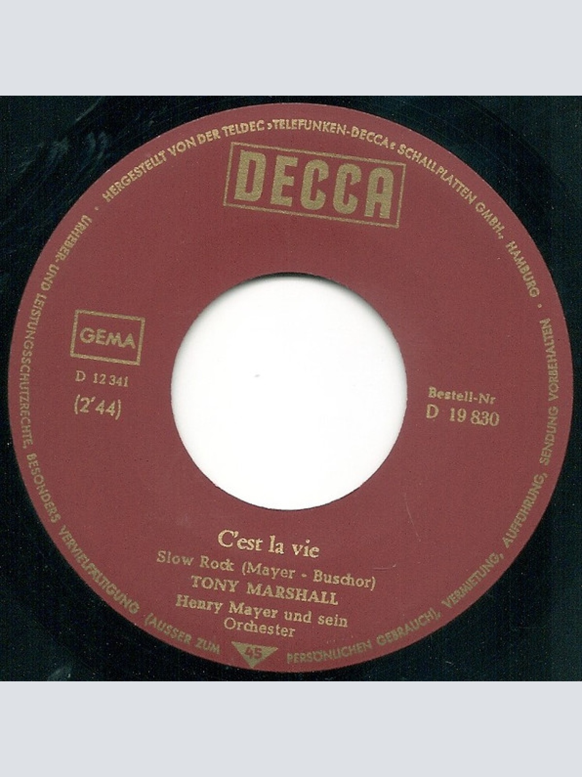 Vinyl / Tony Marshall - C'est La Vie / Wenn Du Allein Zu Hause Bist