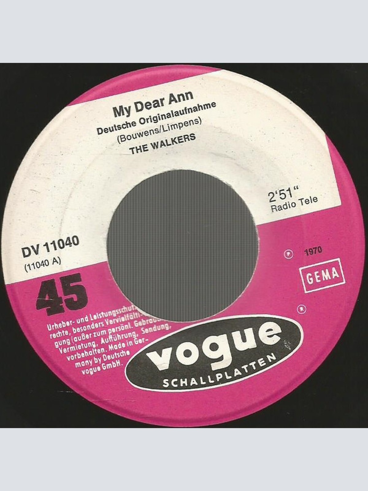 Vinyl / The Walkers (2) - My Dear Ann