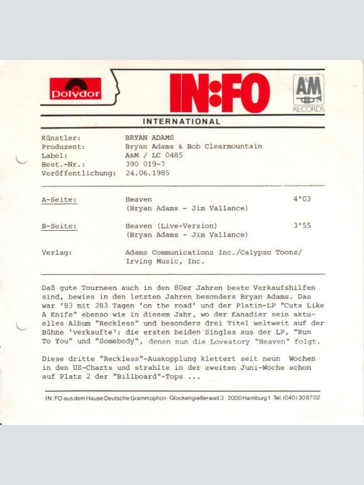 Vinyl / Bryan Adams - Heaven
