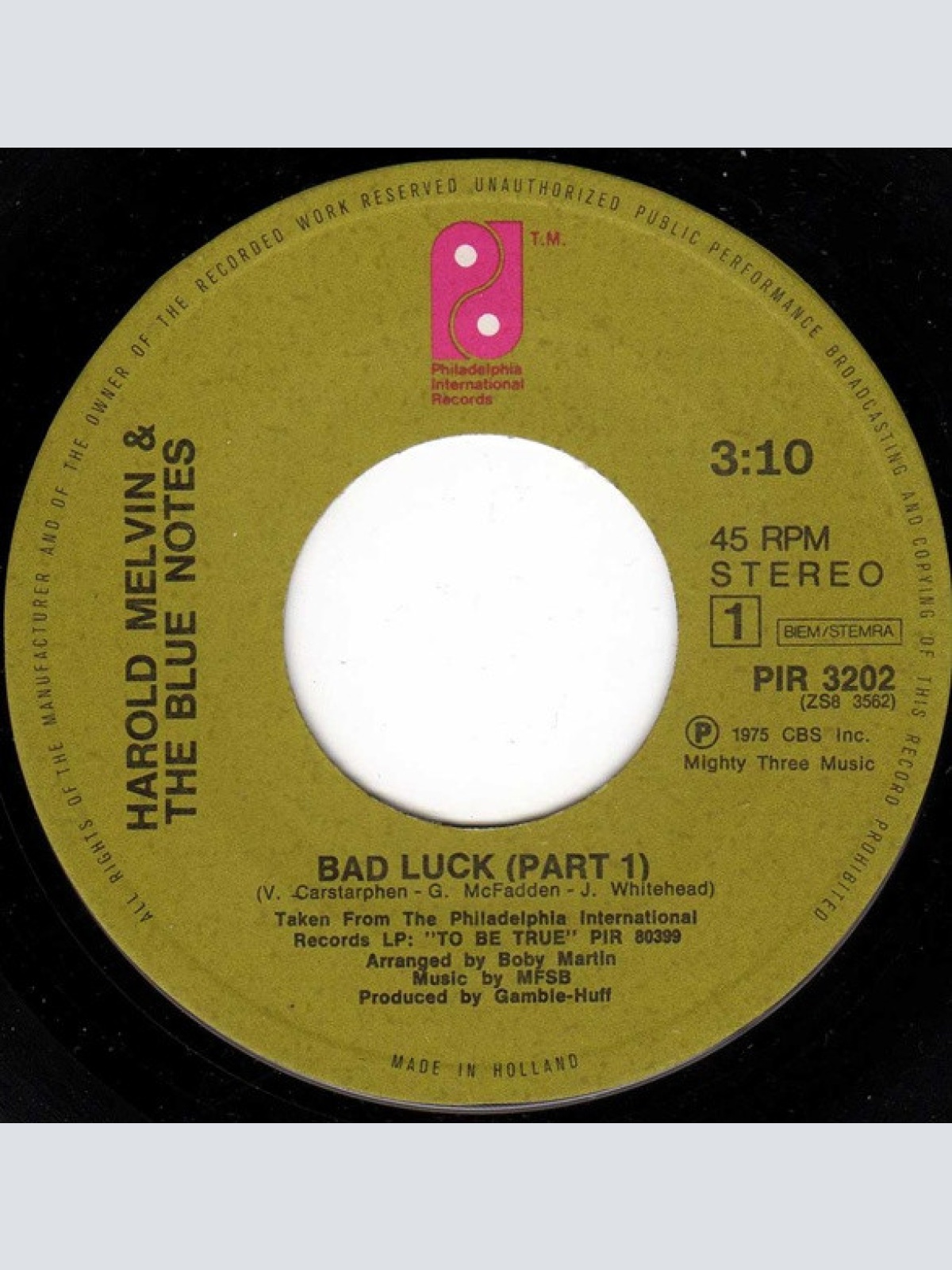 Vinyl / Harold Melvin And The Blue Notes - Bad Luck (Part 1 & 2)