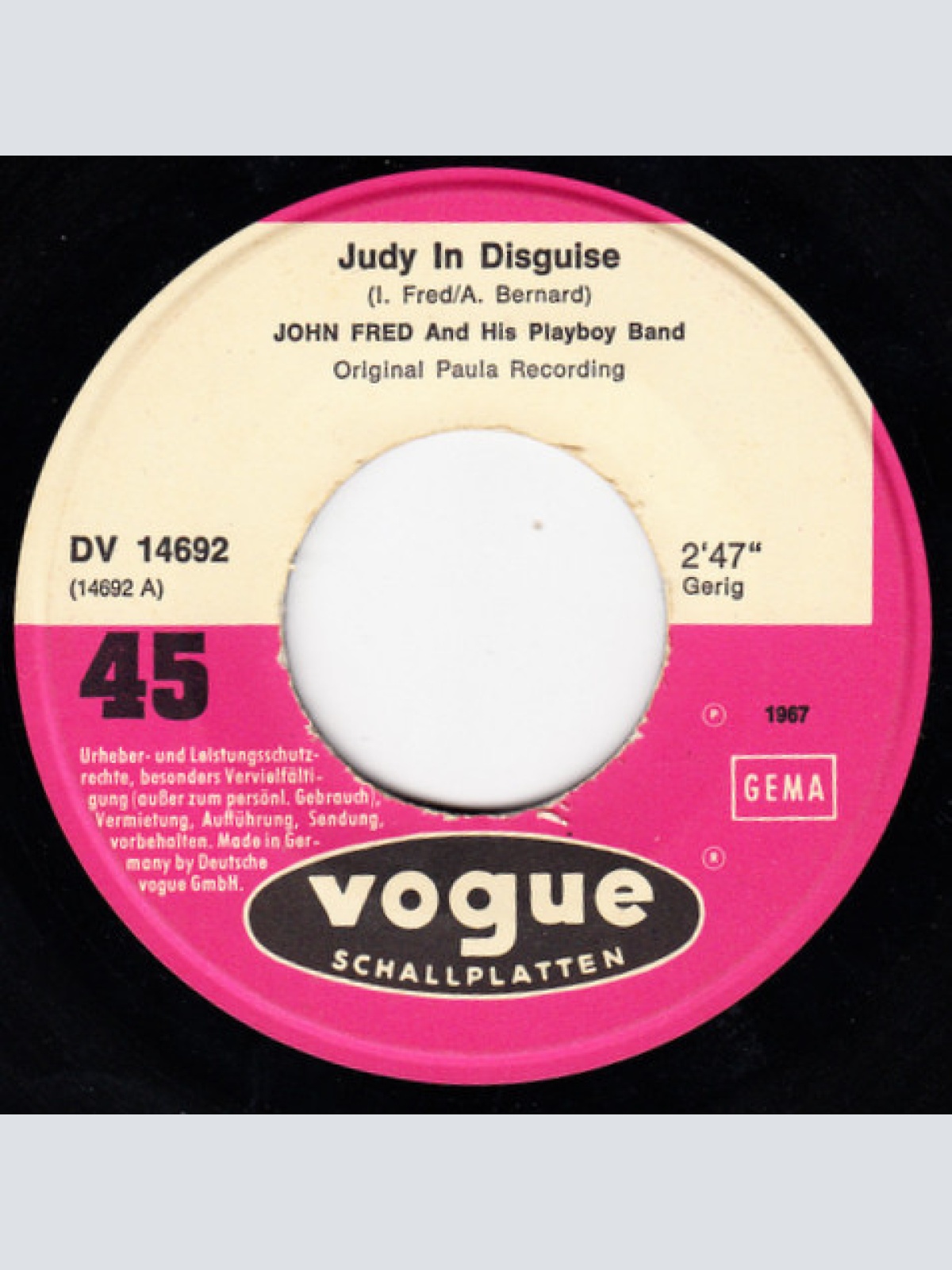 Vinyl / John Fred And His Playboy Band* - Judy In Disguise / When The Lights Go Out