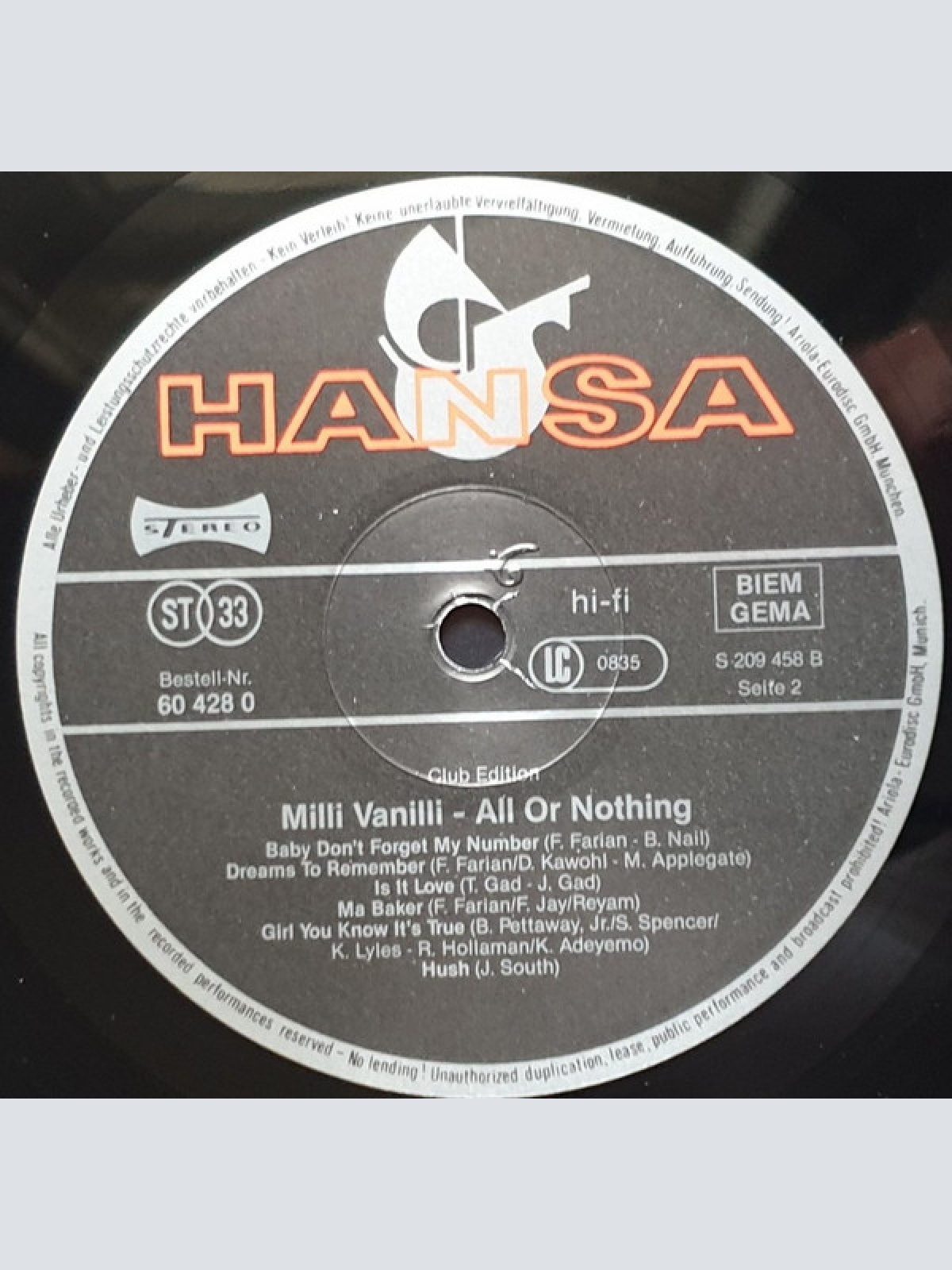 Vinyl / Milli Vanilli - All Or Nothing (The First Album)