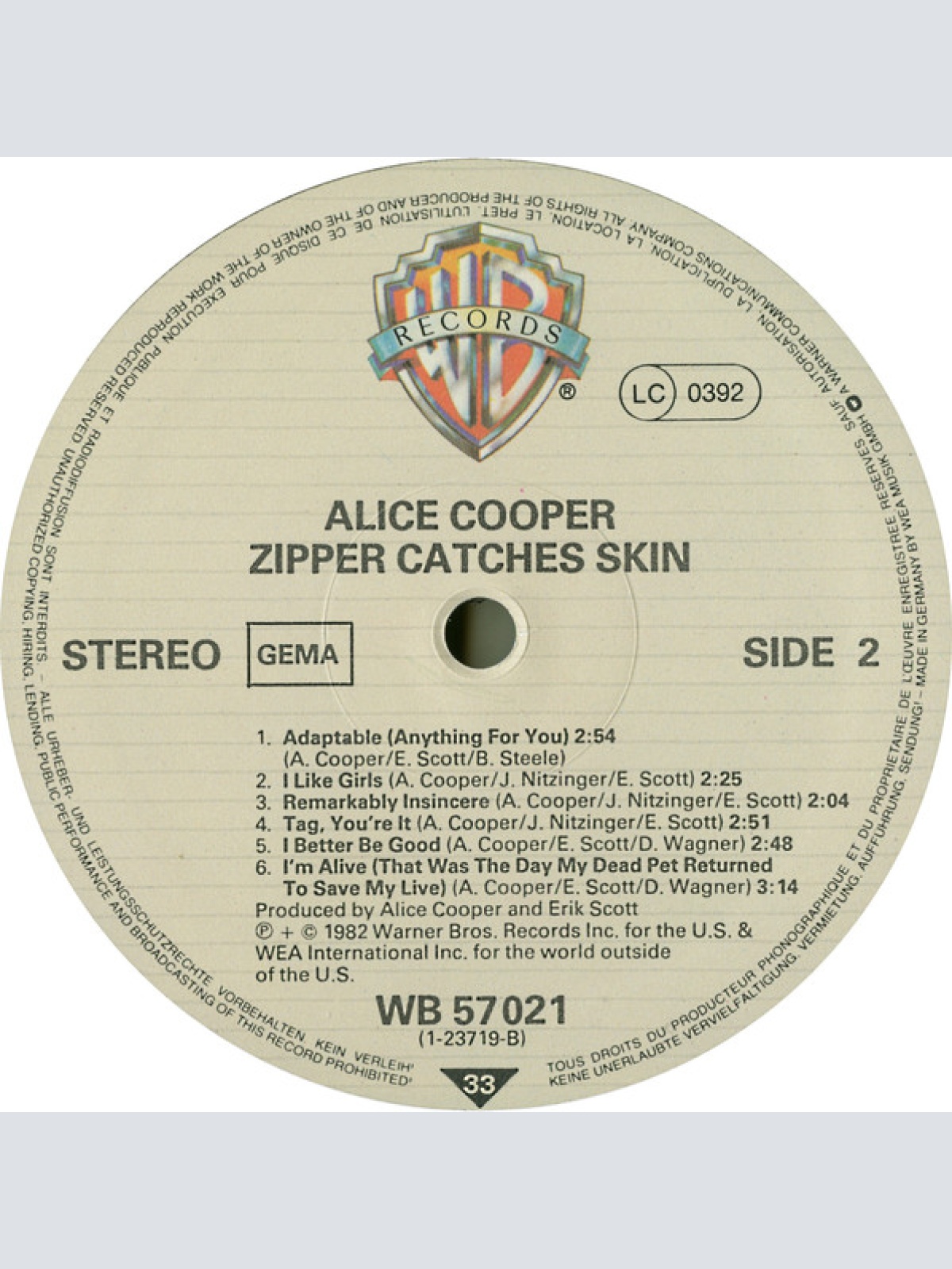 Vinyl / Alice Cooper (2) - Zipper Catches Skin