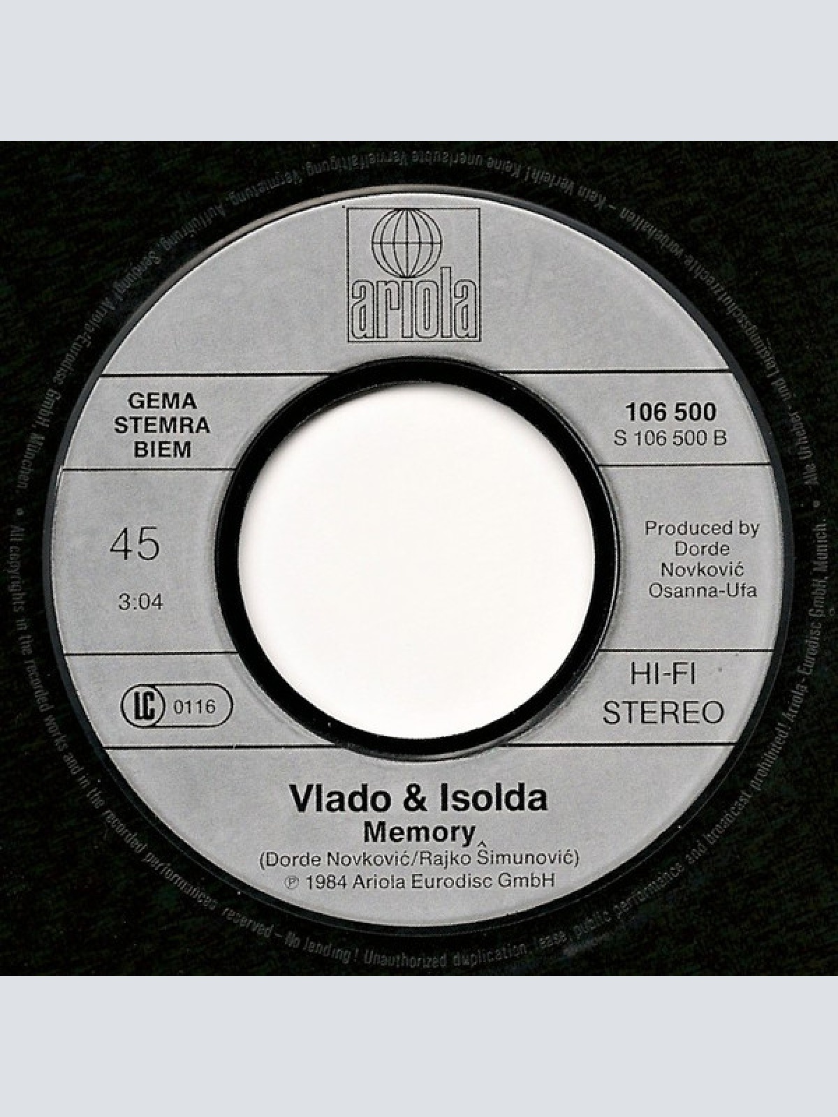 Vinyl / Vlado* & Isolda* - Ciao Amore