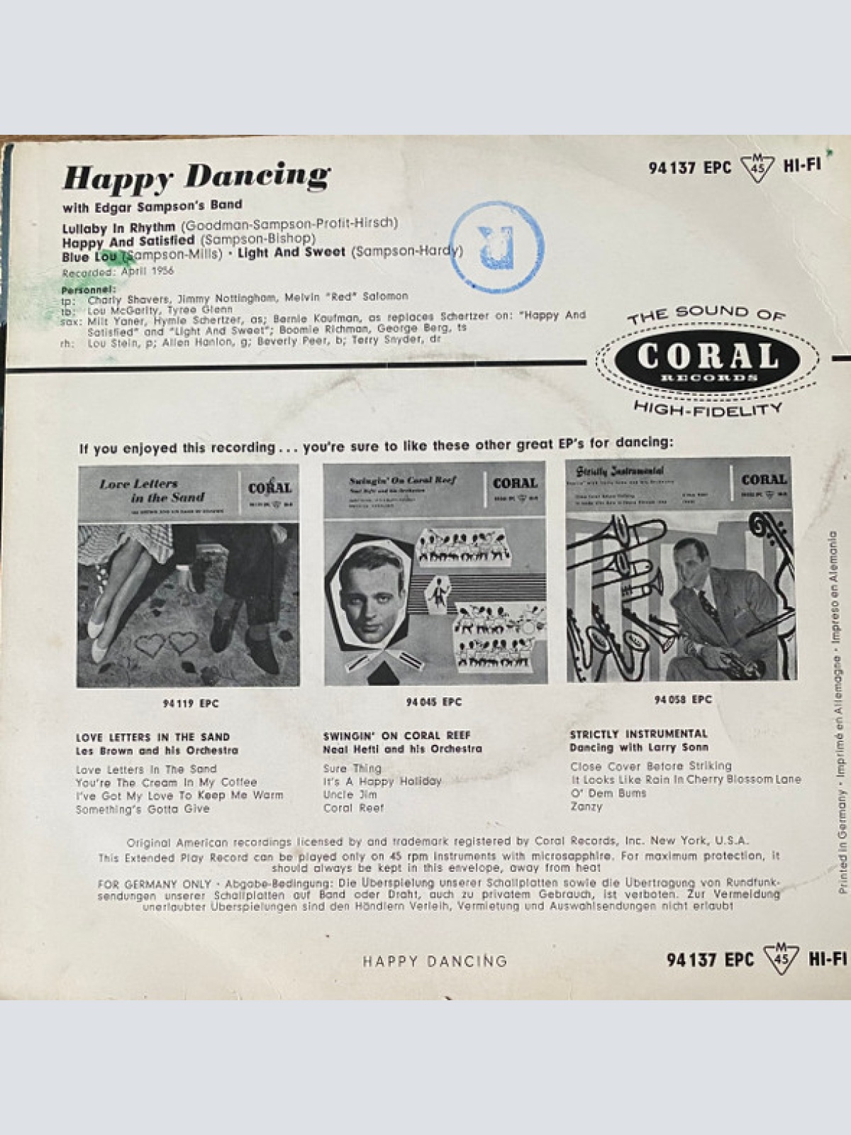 Vinyl / Edgar Sampson's Band - Happy Dancing With Edgar Sampson's Band