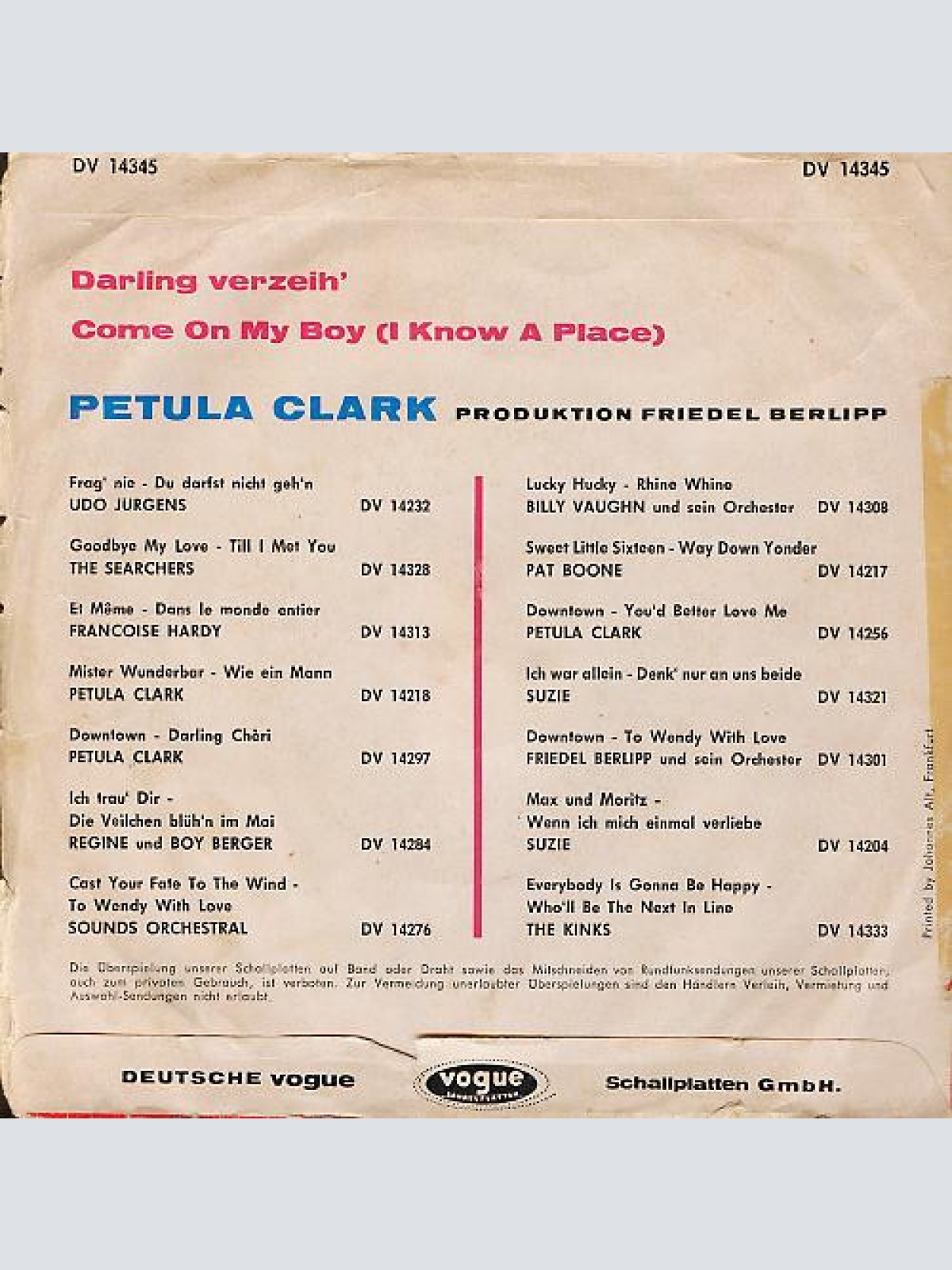 Vinyl / Petula Clark - Come On My Boy (I Know A Place)