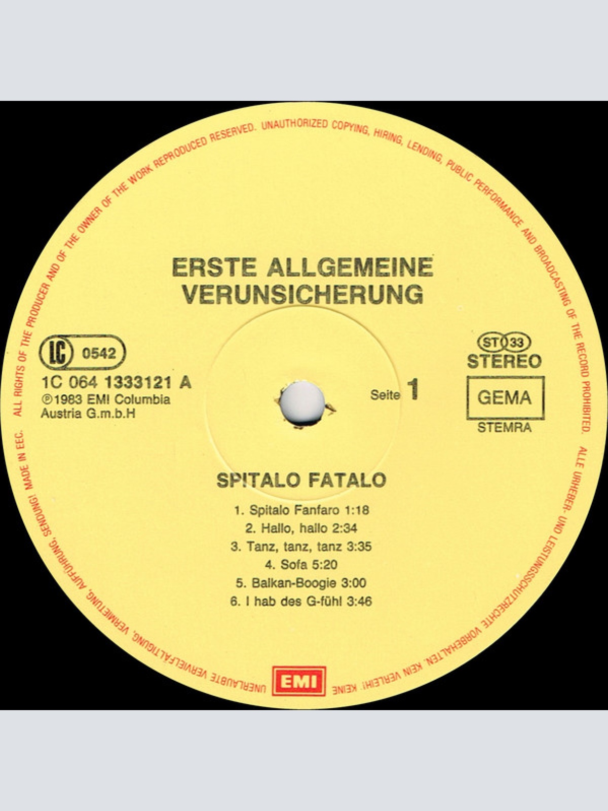 Vinyl / Erste Allgemeine Verunsicherung* - Spitalo Fatalo