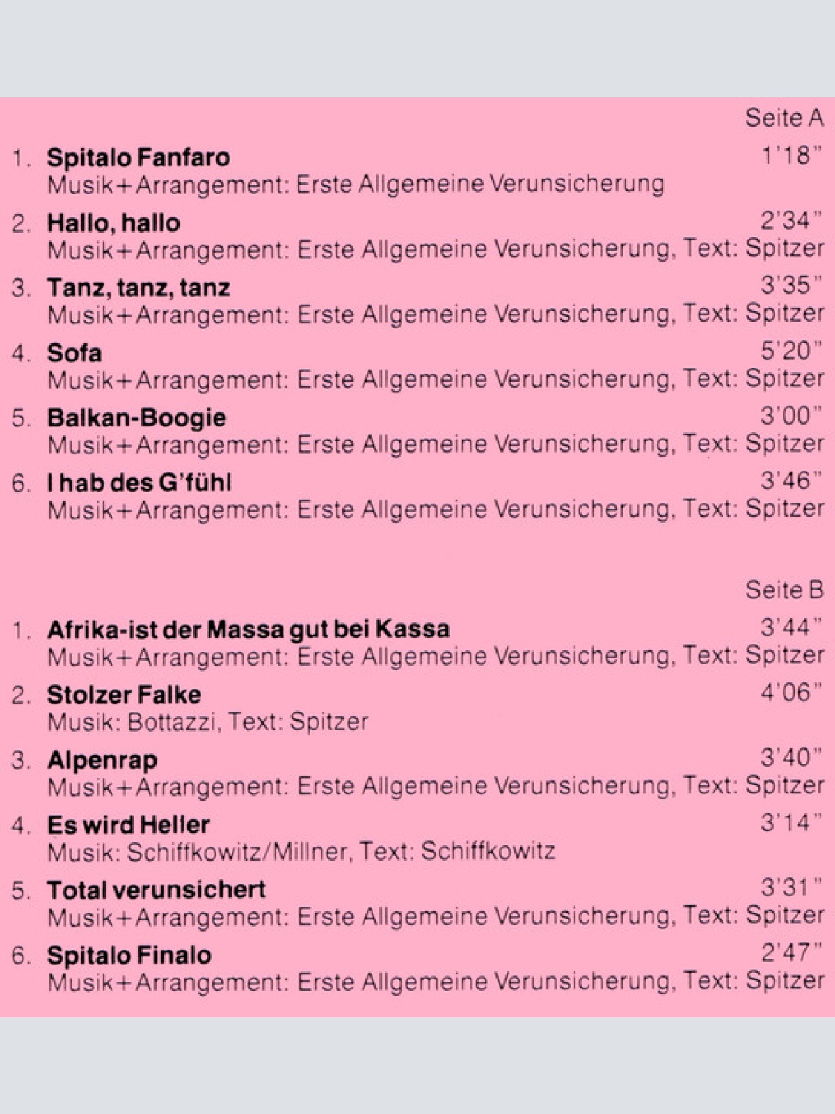 Vinyl / Erste Allgemeine Verunsicherung* - Spitalo Fatalo