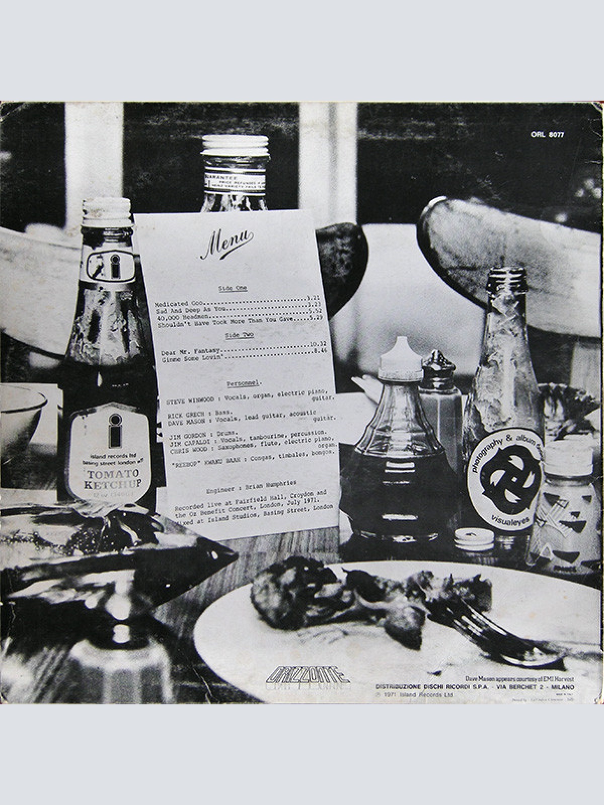 Vinyl / Steve Winwood, Jim Capaldi, Dave Mason, Chris Wood (2), Rick Grech, 'Reebop' Kwaku Baah*, Jim Gordon - Welcome To The Canteen