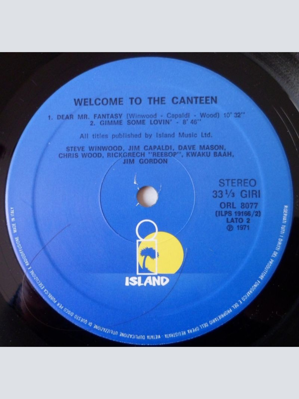 Vinyl / Steve Winwood, Jim Capaldi, Dave Mason, Chris Wood (2), Rick Grech, 'Reebop' Kwaku Baah*, Jim Gordon - Welcome To The Canteen